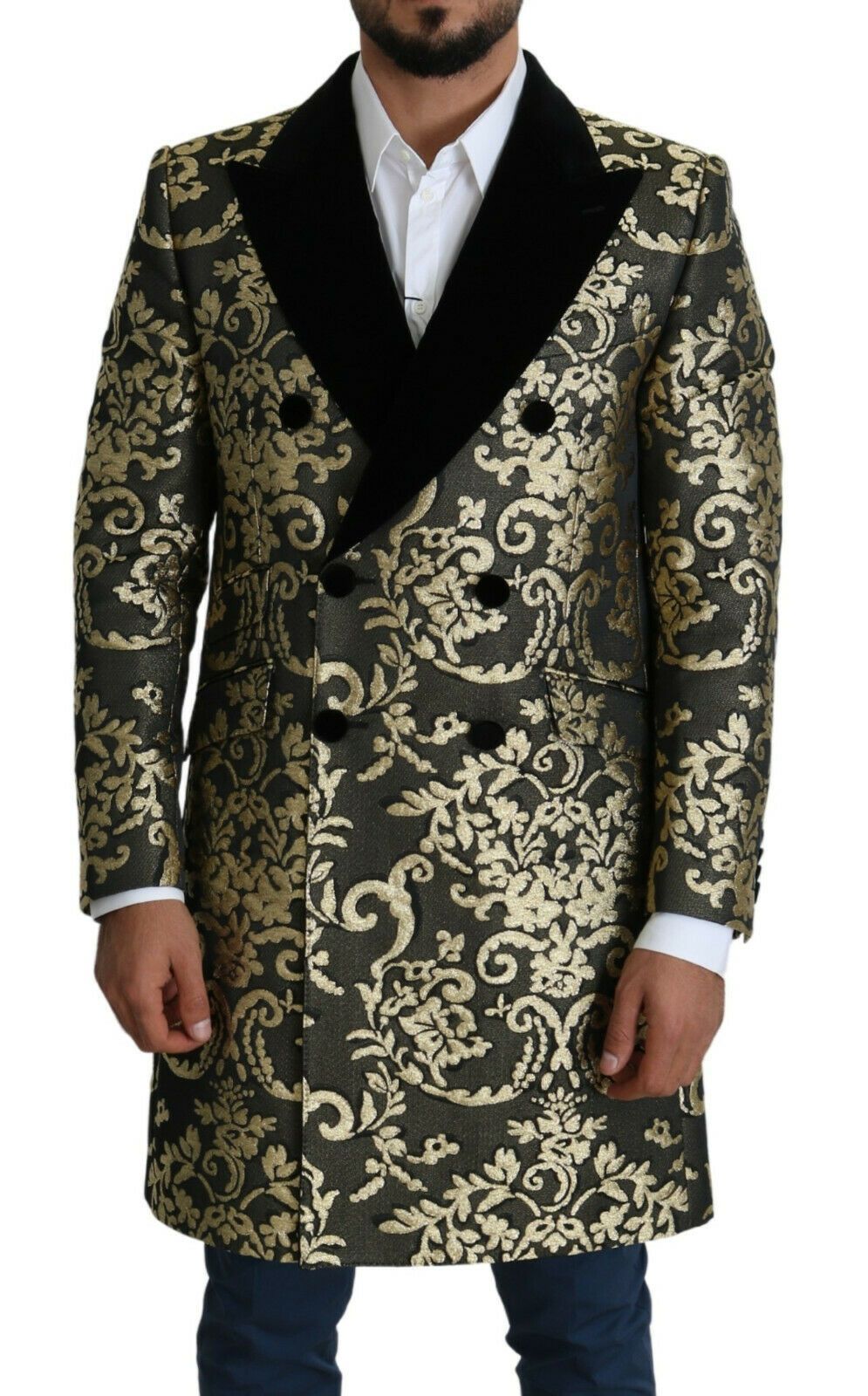 Dolce & Gabbana Schwarzgold Jacquard Langmantel SICILIA Jacke