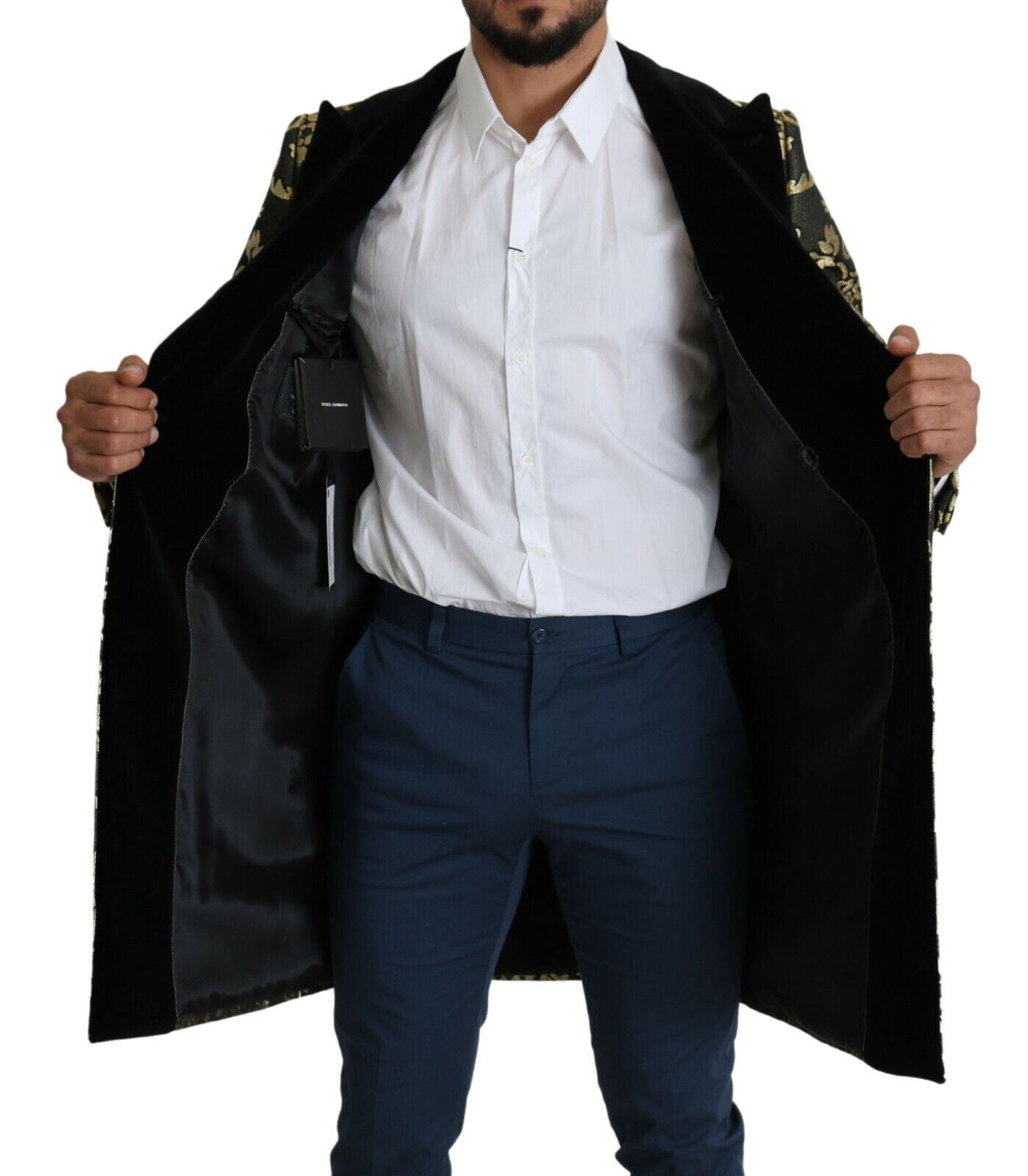 Dolce & Gabbana Schwarzgold Jacquard Langmantel SICILIA Jacke