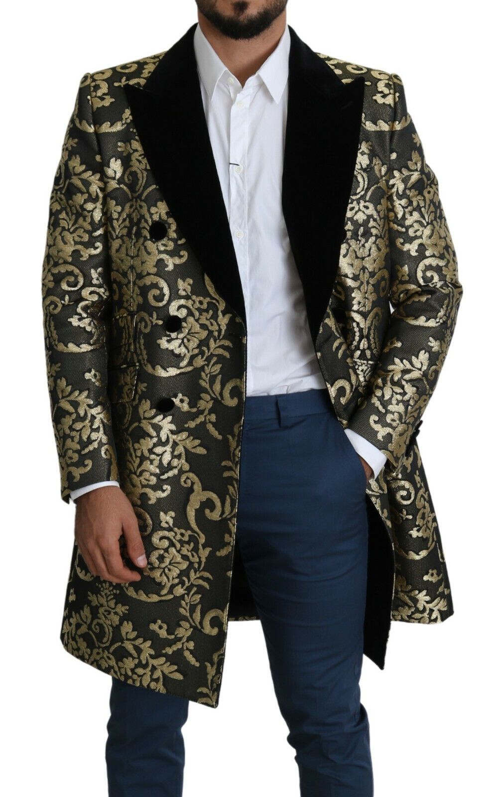 Dolce & Gabbana Schwarzgold Jacquard Langmantel SICILIA Jacke