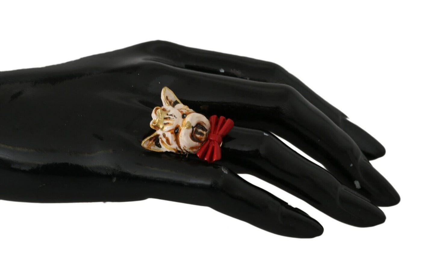 Dolce & Gabbana Beige Hunde-Markenaccessoire aus goldfarbenem Messing und Harz