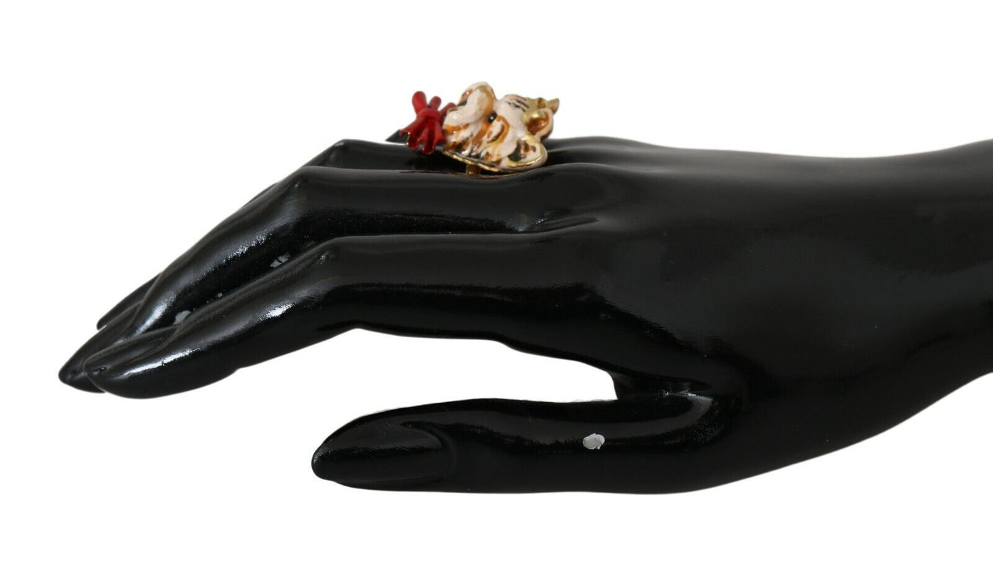 Dolce & Gabbana Beige Hunde-Markenaccessoire aus goldfarbenem Messing und Harz