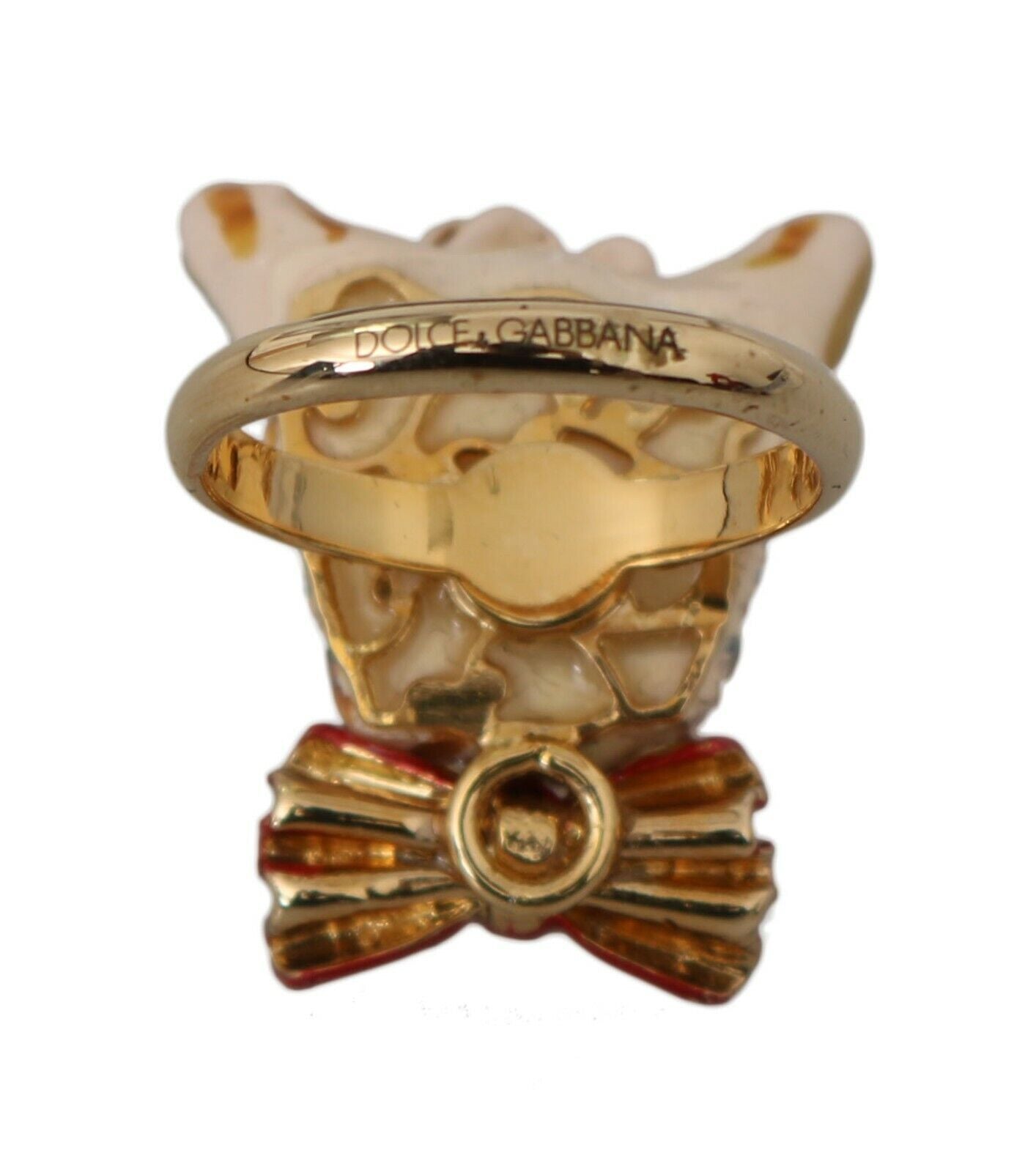 Dolce & Gabbana Beige Hunde-Markenaccessoire aus goldfarbenem Messing und Harz