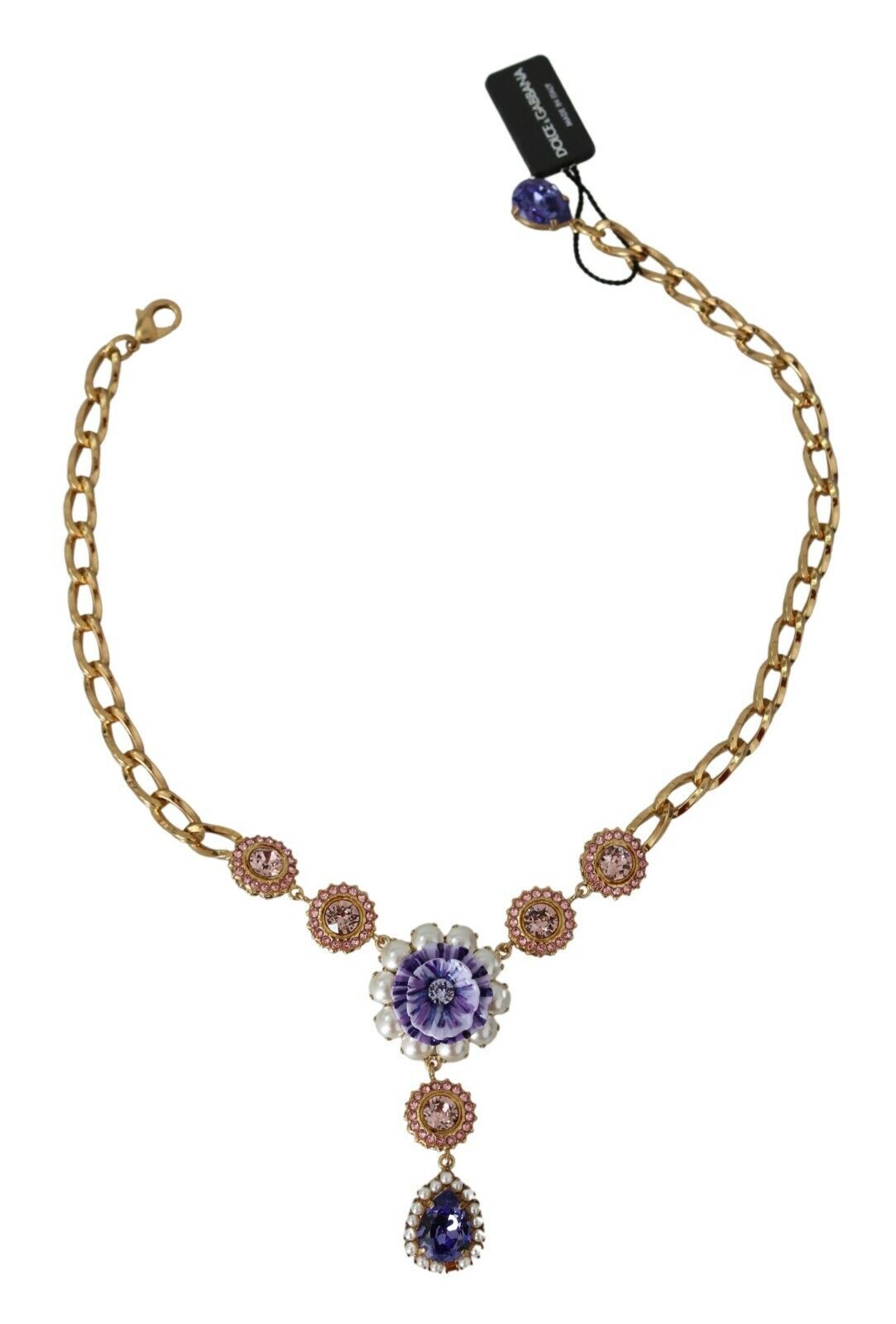 Dolce & Gabbana Roségold Messing Kristall Lila Perlen Anhänger