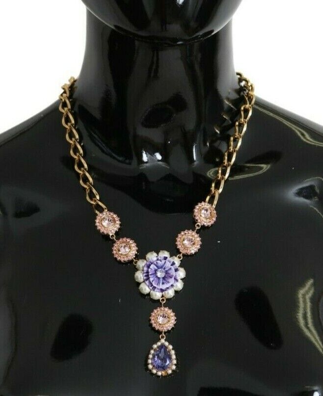 Dolce & Gabbana Roségold Messing Kristall Lila Perlen Anhänger