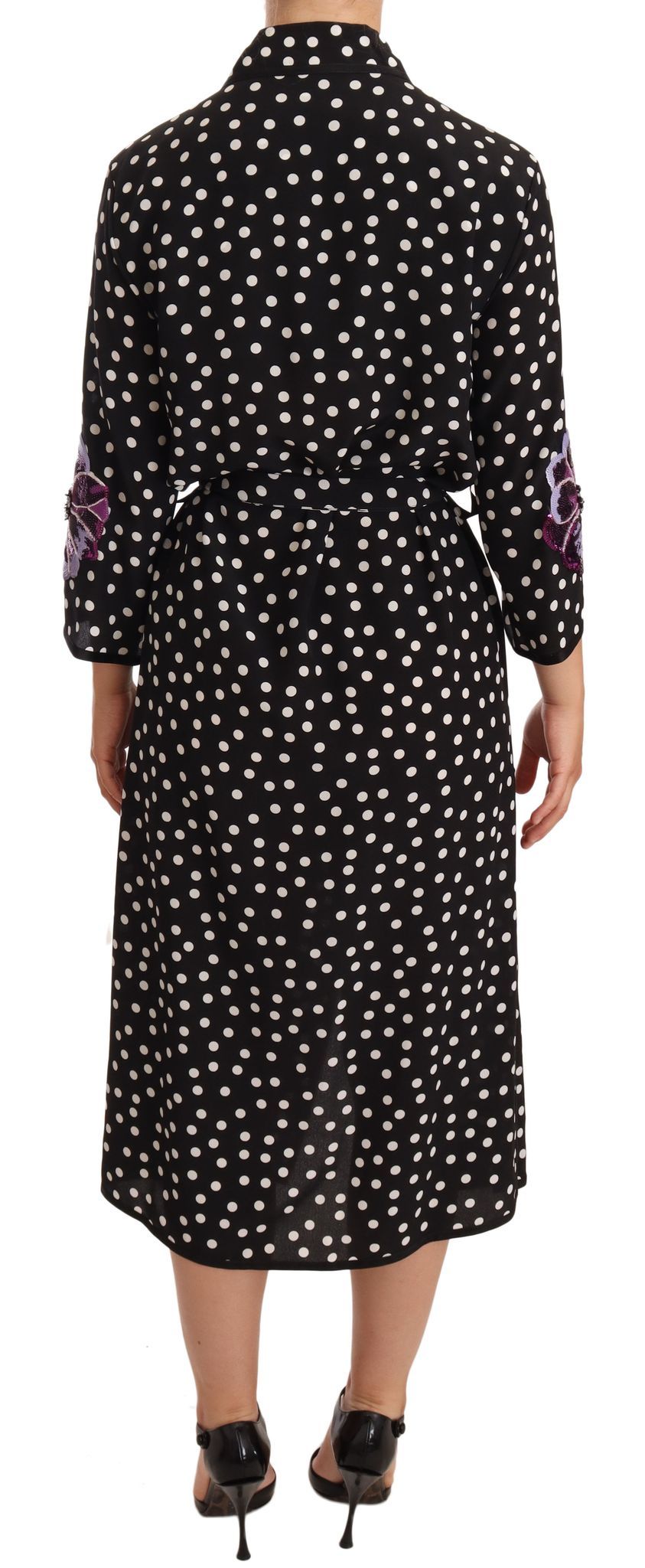 Dolce & Gabbana – Schwarz-weißes Kleid mit Kristall-Pailletten und Blumenmuster