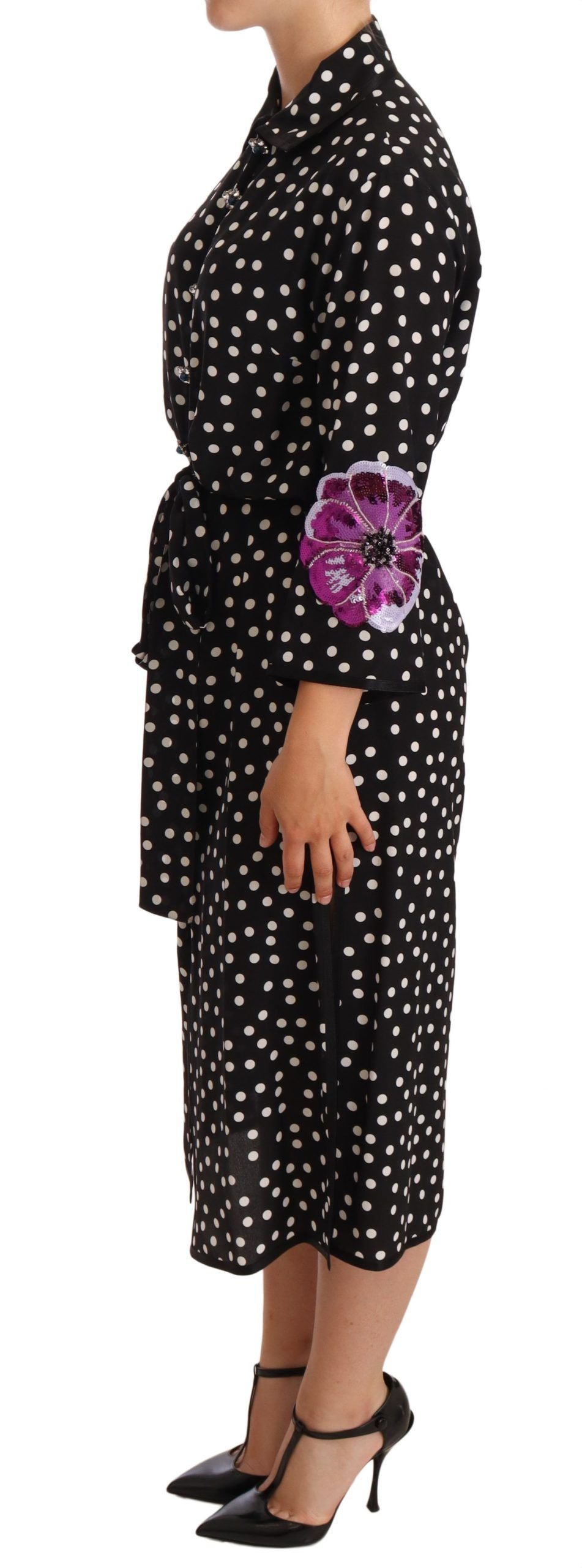 Dolce & Gabbana – Schwarz-weißes Kleid mit Kristall-Pailletten und Blumenmuster
