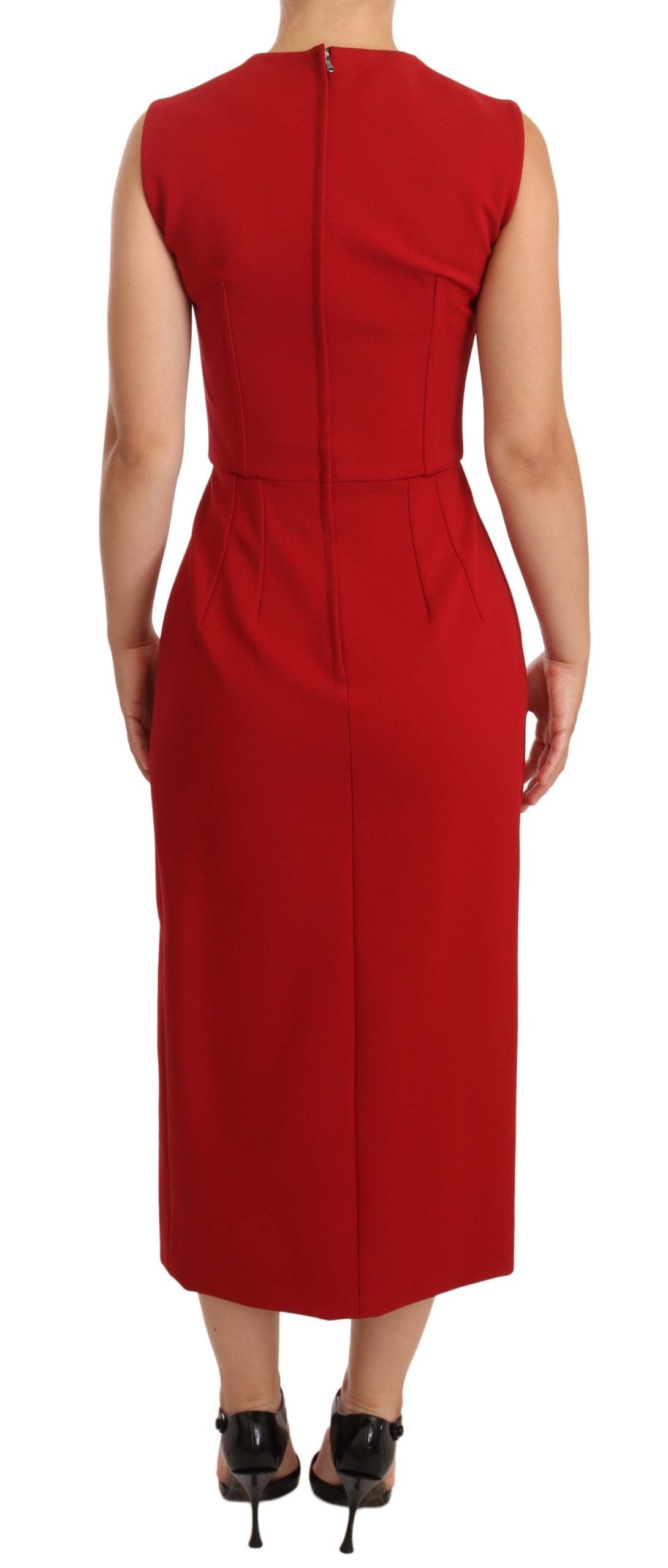 Dolce & Gabbana Rotes, ärmelloses Midi-Stretchkleid mit Herzausschnitt