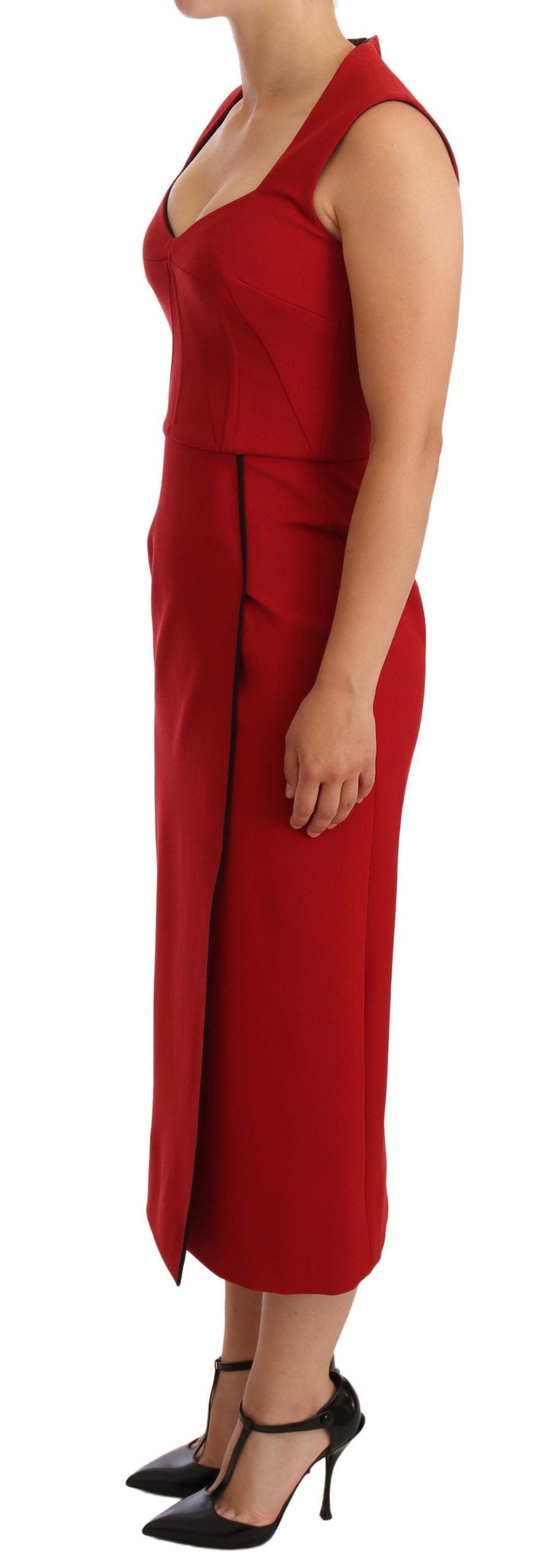 Dolce & Gabbana Rotes, ärmelloses Midi-Stretchkleid mit Herzausschnitt