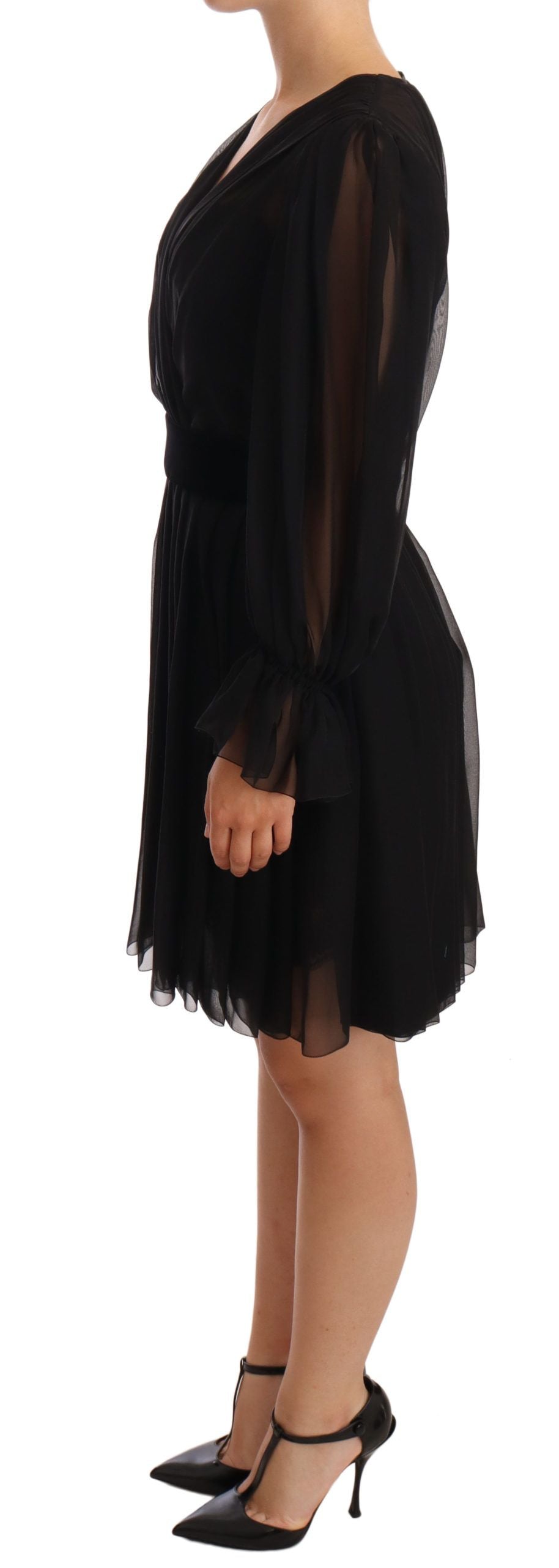 Dolce & Gabbana – Schwarzes, plissiertes Minikleid aus Seidenstretch
