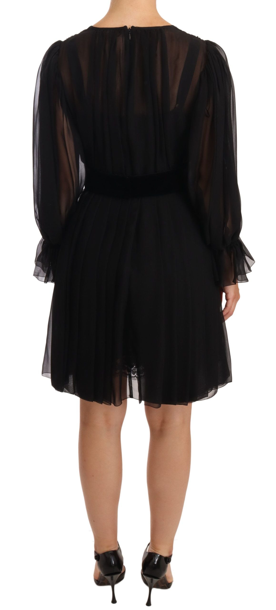 Dolce & Gabbana – Schwarzes, plissiertes Minikleid aus Seidenstretch