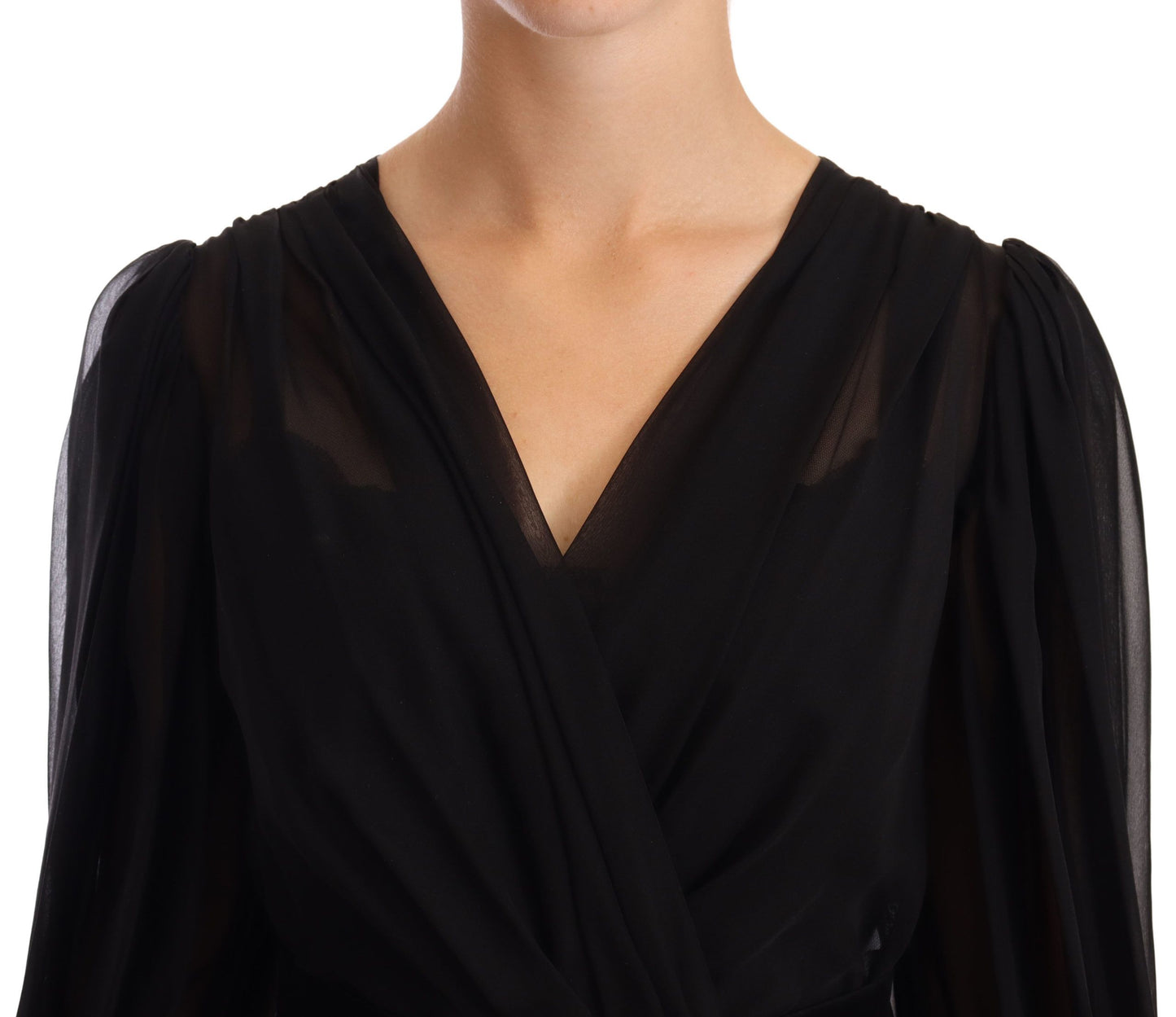 Dolce & Gabbana – Schwarzes, plissiertes Minikleid aus Seidenstretch