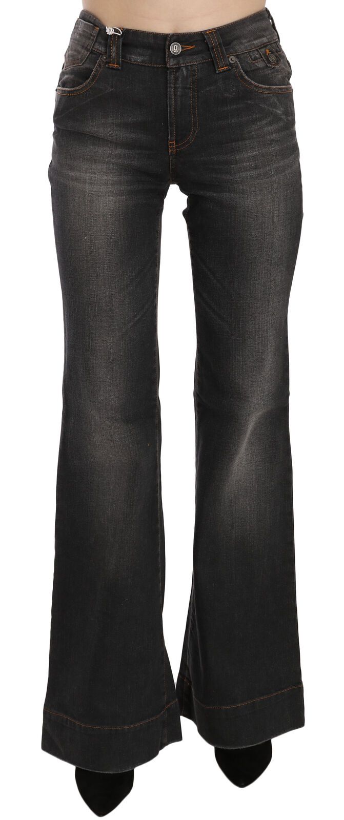 Dolce & Gabbana – Lässige Jeans aus verwaschenem, schwarzem, ausgestelltem Denim mit mittlerer Taille
