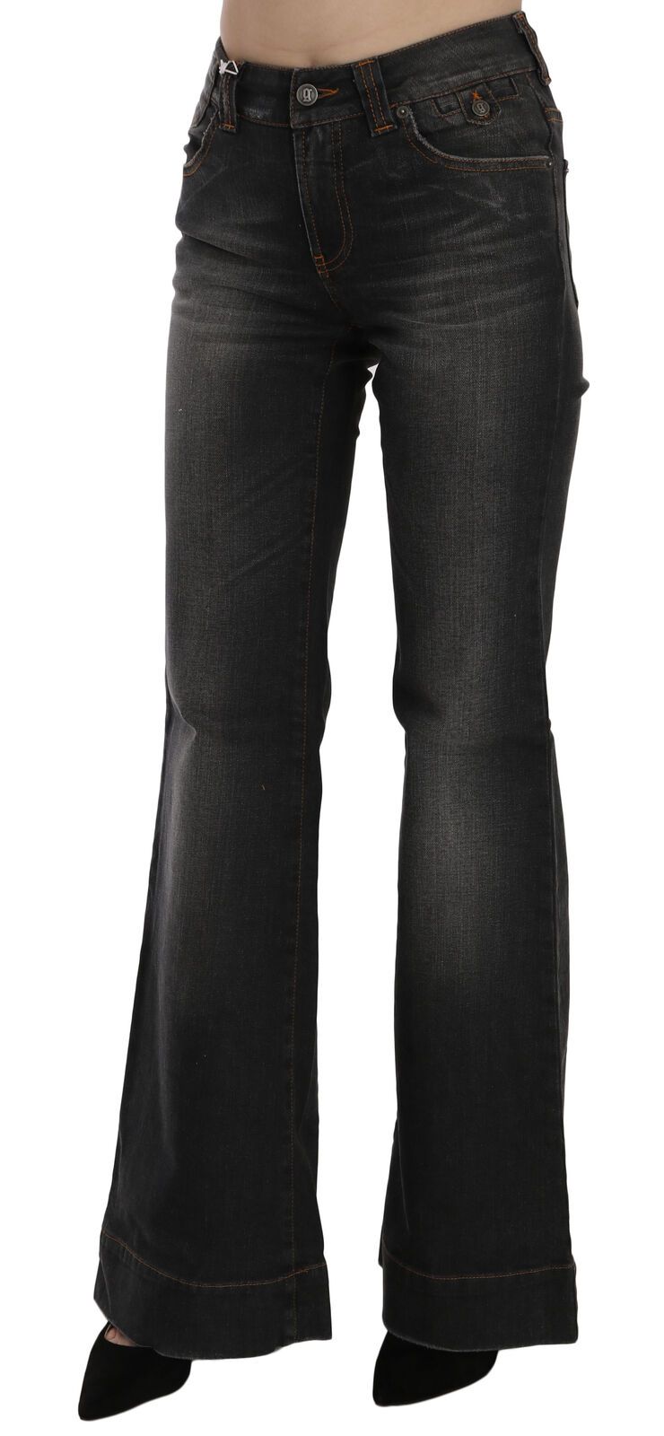 Dolce & Gabbana – Lässige Jeans aus verwaschenem, schwarzem, ausgestelltem Denim mit mittlerer Taille