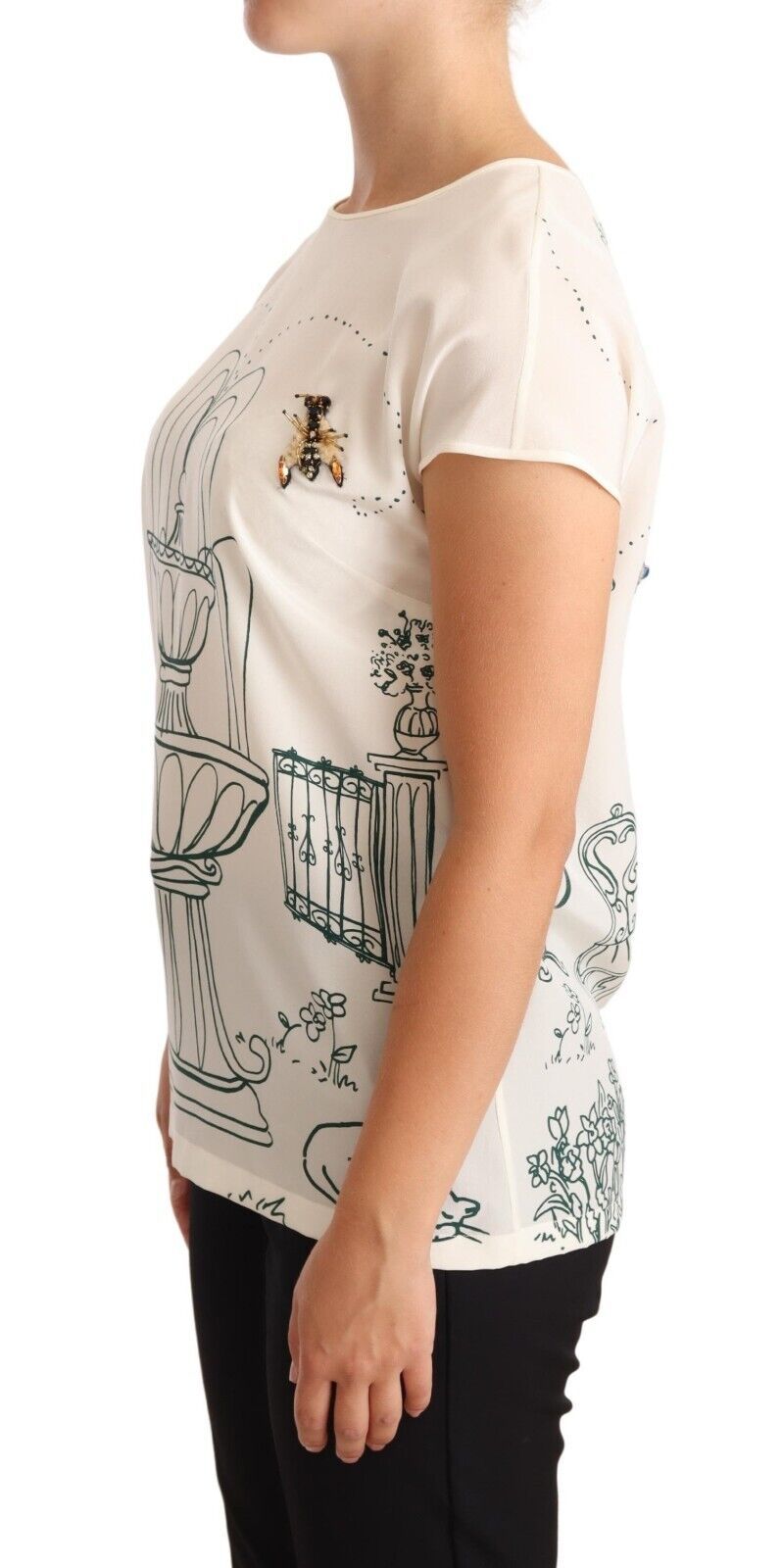 Dolce & Gabbana – Weiße Seiden-T-Shirt-Bluse „Garden Fountain“