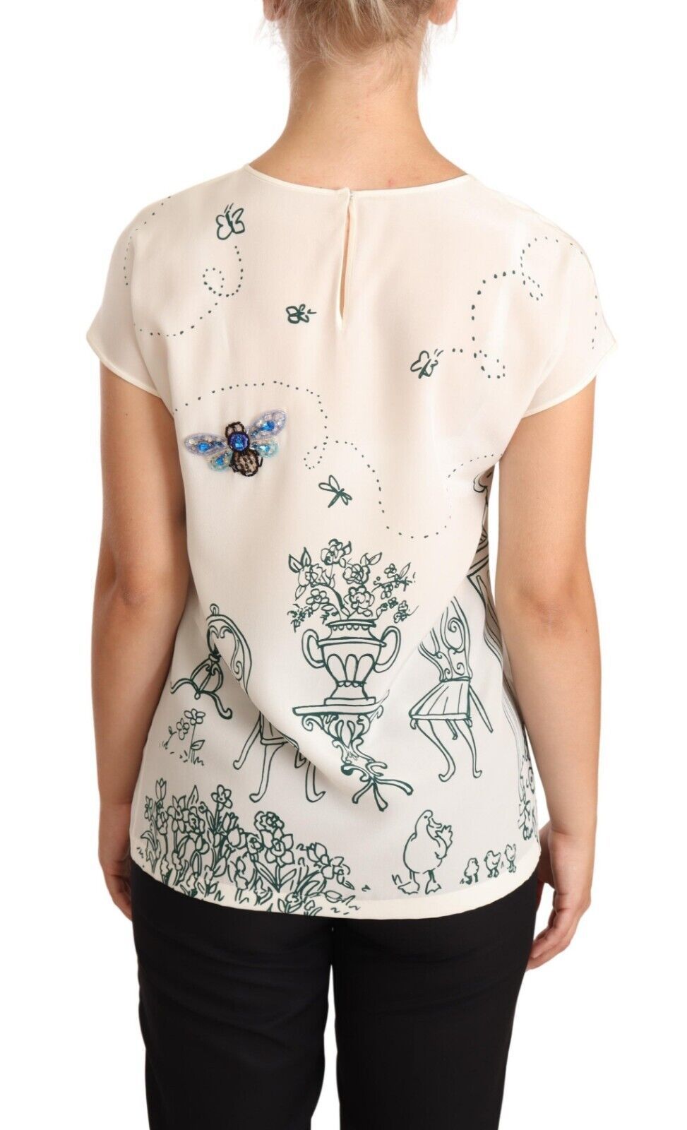 Dolce & Gabbana – Weiße Seiden-T-Shirt-Bluse „Garden Fountain“