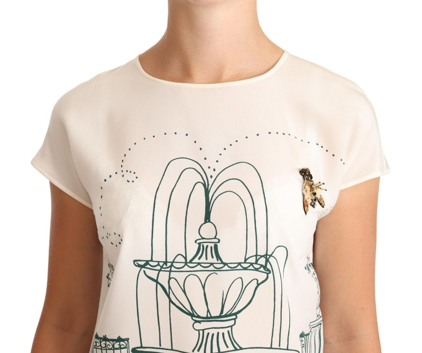 Dolce & Gabbana – Weiße Seiden-T-Shirt-Bluse „Garden Fountain“