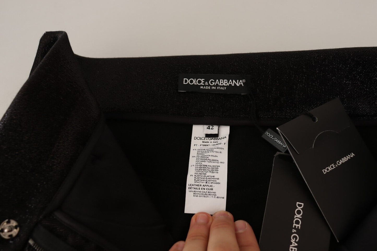 Dolce & Gabbana – Stretchhose aus Baumwolle mit Lurexfaden in Schwarz und Silber
