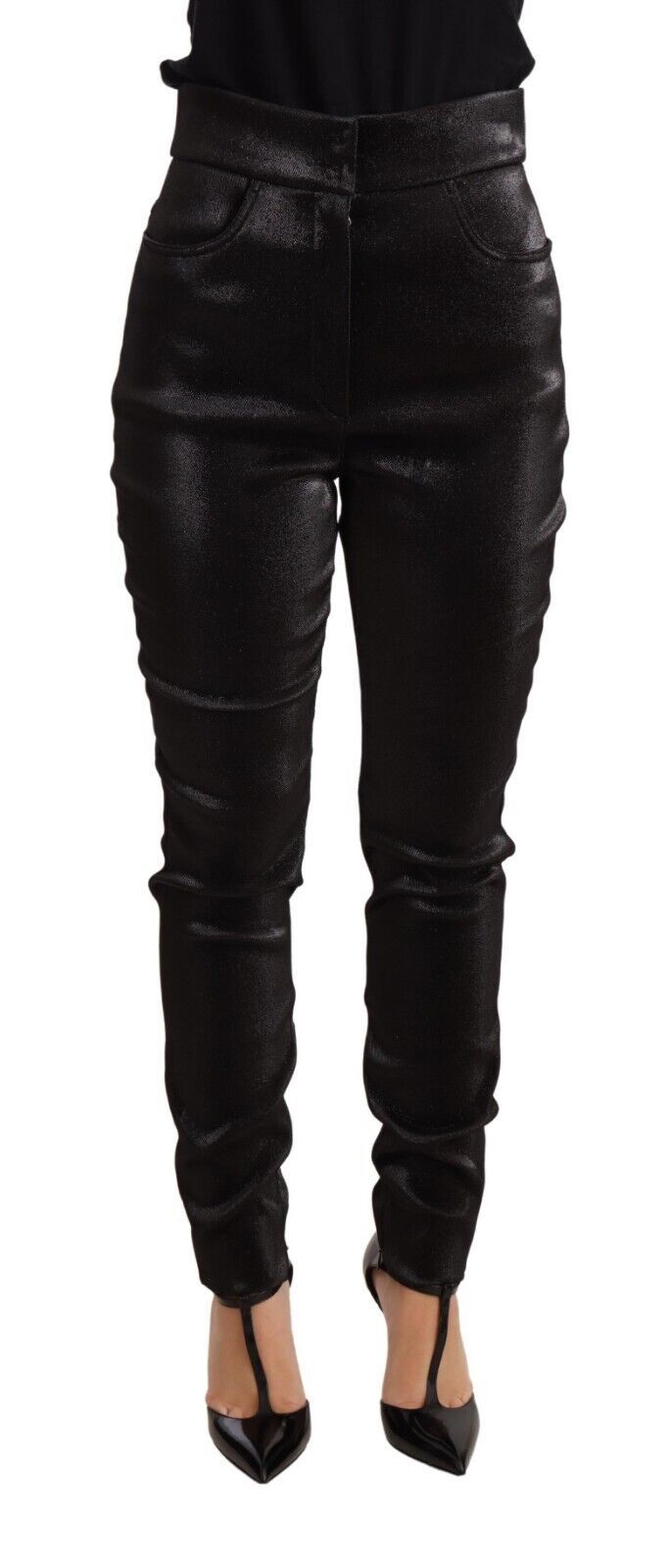 Dolce & Gabbana – Stretchhose aus Baumwolle mit Lurexfaden in Schwarz und Silber