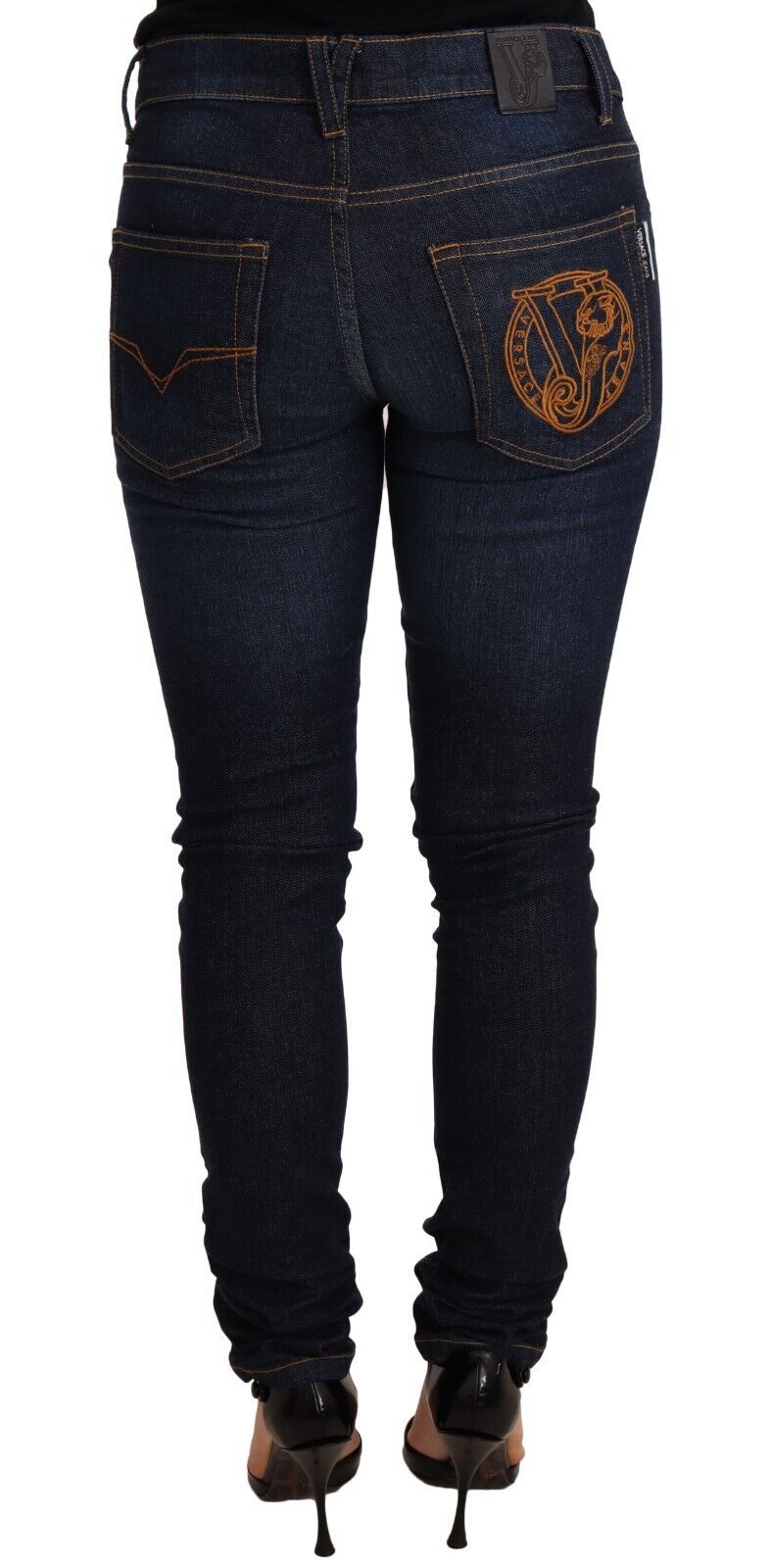 Versace Jeans Dunkelblaue Skinny-Jeans aus Baumwolle mit niedriger Taille