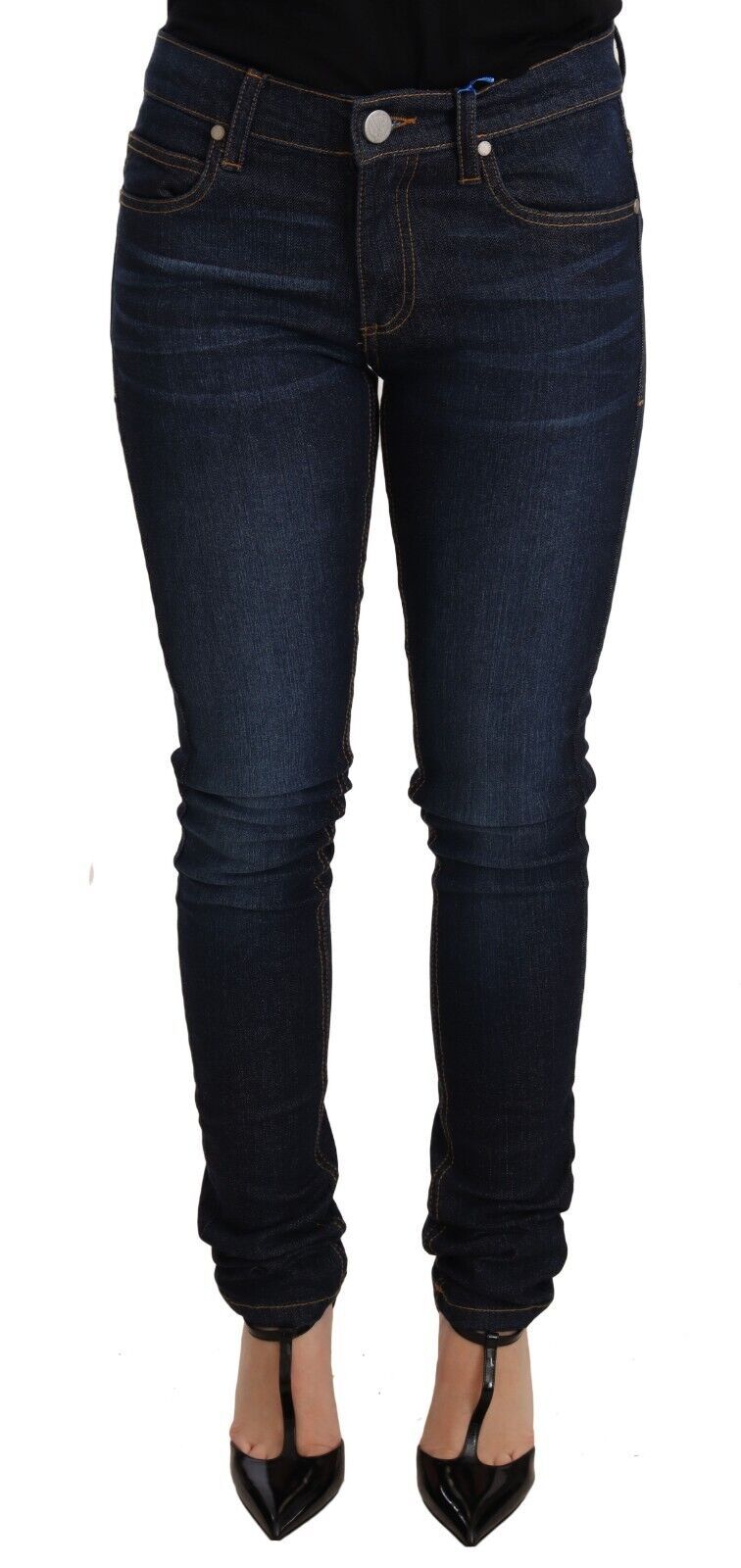 Versace Jeans Dunkelblaue Skinny-Jeans aus Baumwolle mit niedriger Taille