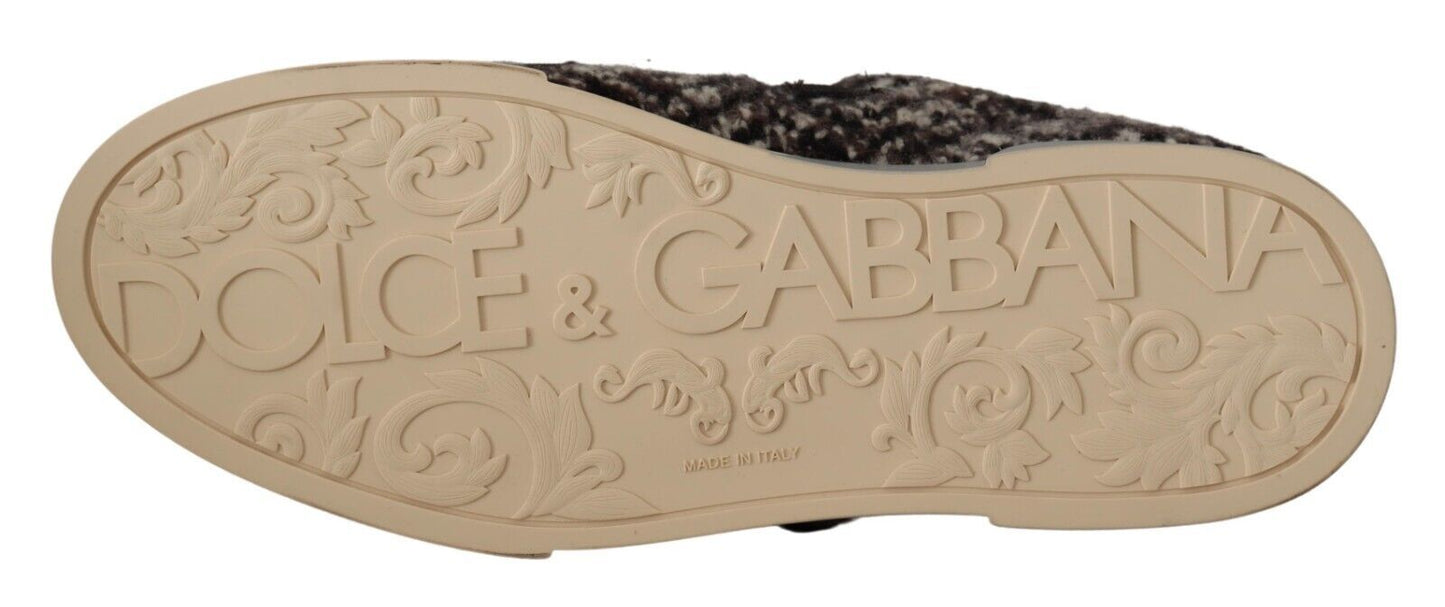 Dolce & Gabbana Silber Leder Braun Baumwolle Wolle Sneakers Schuhe