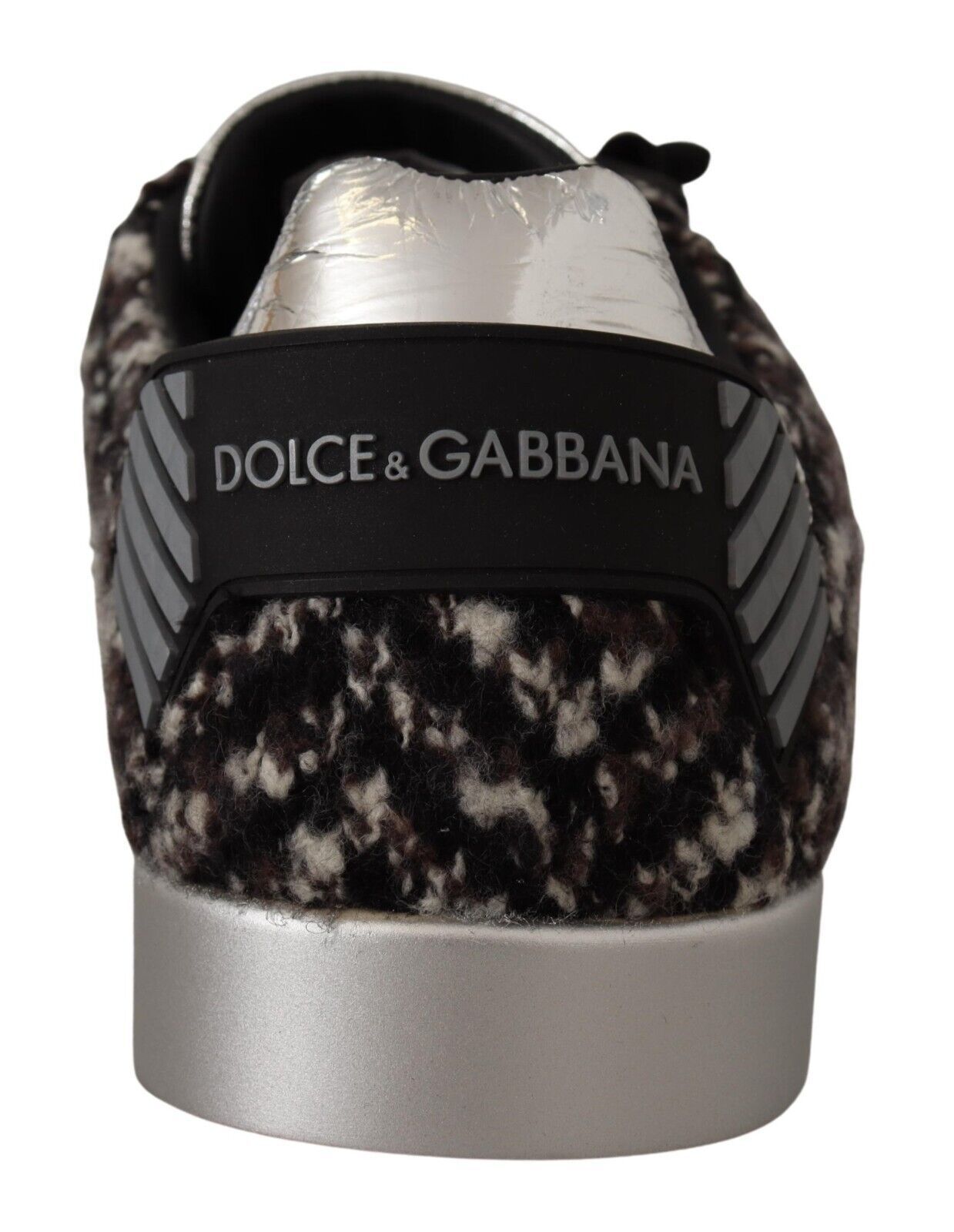 Dolce & Gabbana Silber Leder Braun Baumwolle Wolle Sneakers Schuhe
