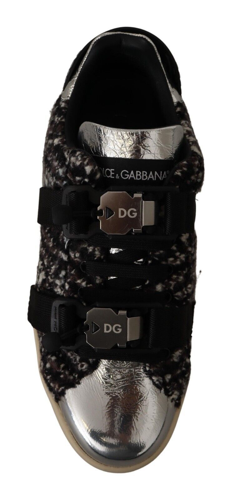 Dolce & Gabbana Silber Leder Braun Baumwolle Wolle Sneakers Schuhe