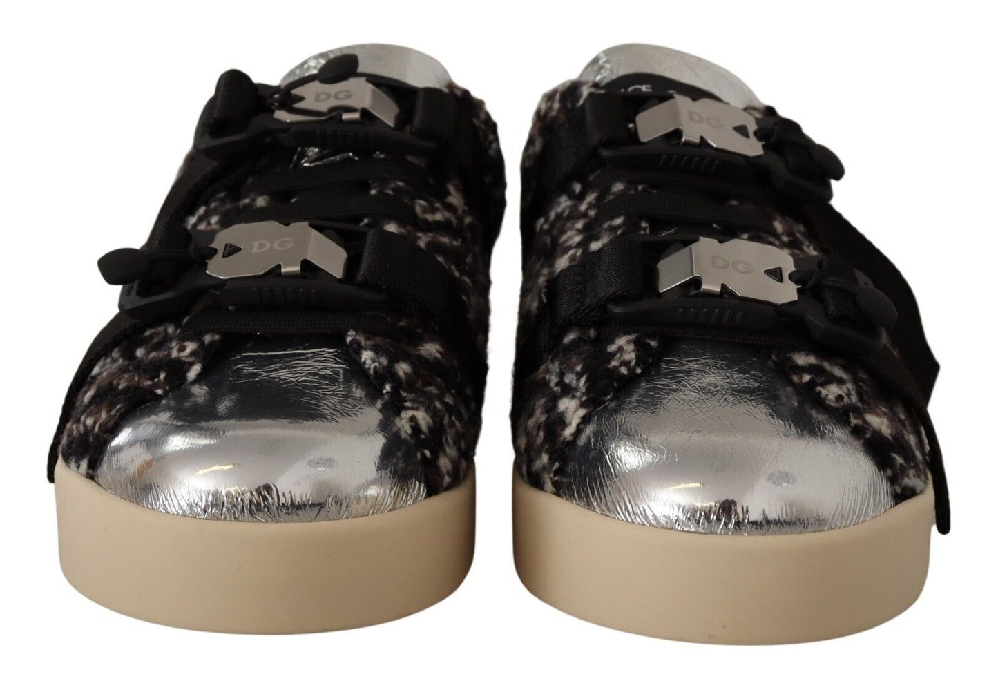 Dolce & Gabbana Silber Leder Braun Baumwolle Wolle Sneakers Schuhe