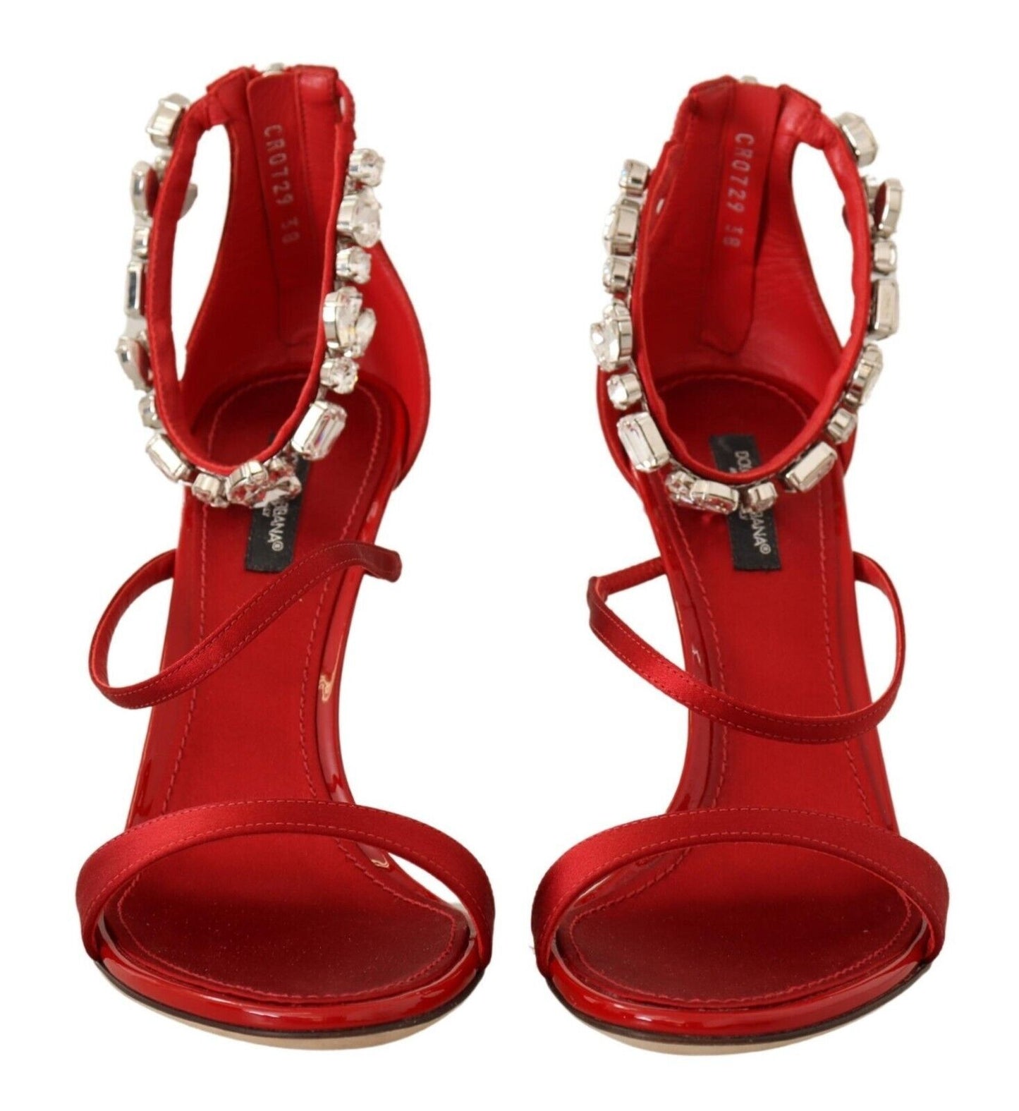 Dolce & Gabbana Rote Satin-Kristall-Sandalen Keira Heels Schuhe