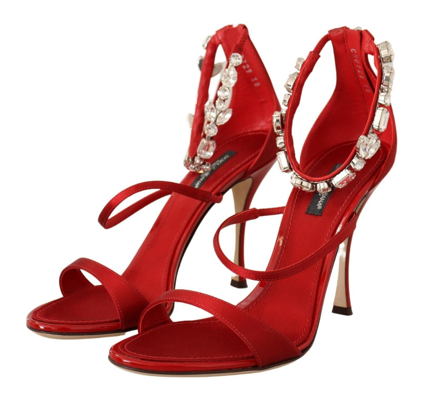 Dolce & Gabbana Rote Satin-Kristall-Sandalen Keira Heels Schuhe