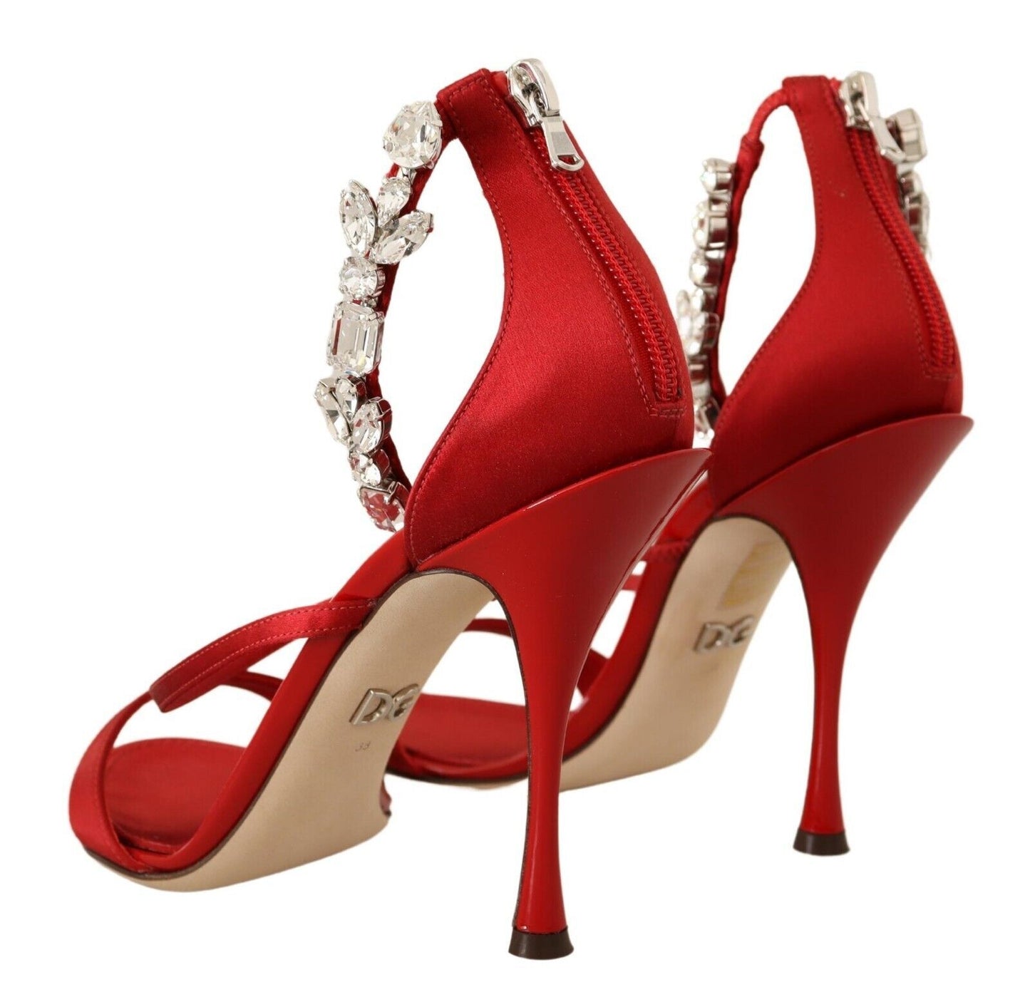 Dolce & Gabbana Rote Satin-Kristall-Sandalen Keira Heels Schuhe
