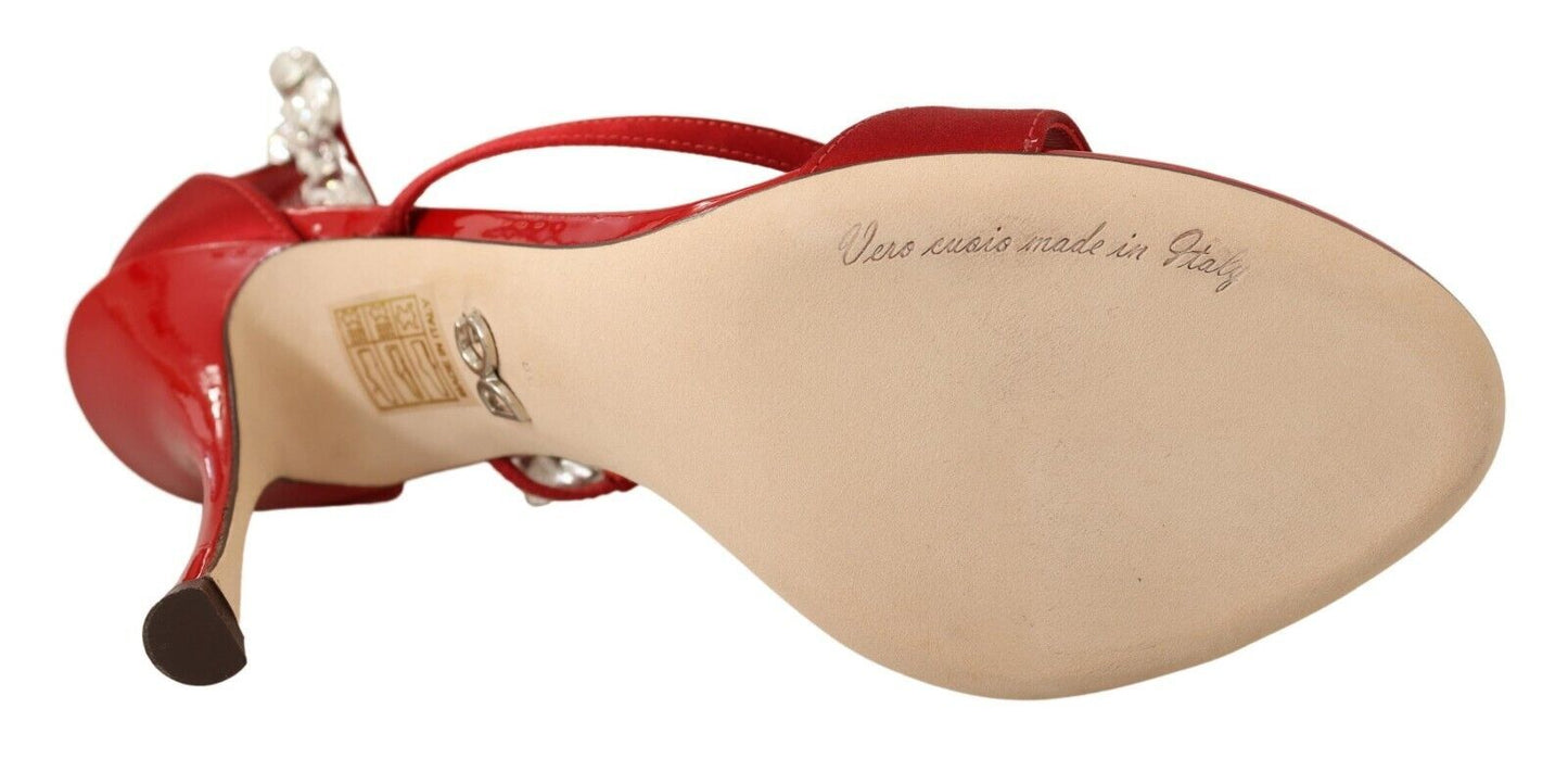 Dolce & Gabbana Rote Satin-Kristall-Sandalen Keira Heels Schuhe