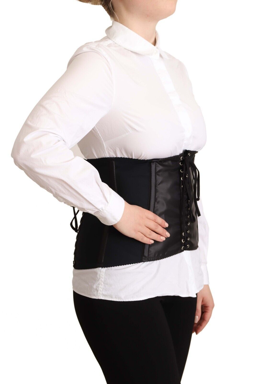 Dolce & Gabbana – Schwarzes Oberteil mit Korsettgürtel und Stretch-Taillenriemen