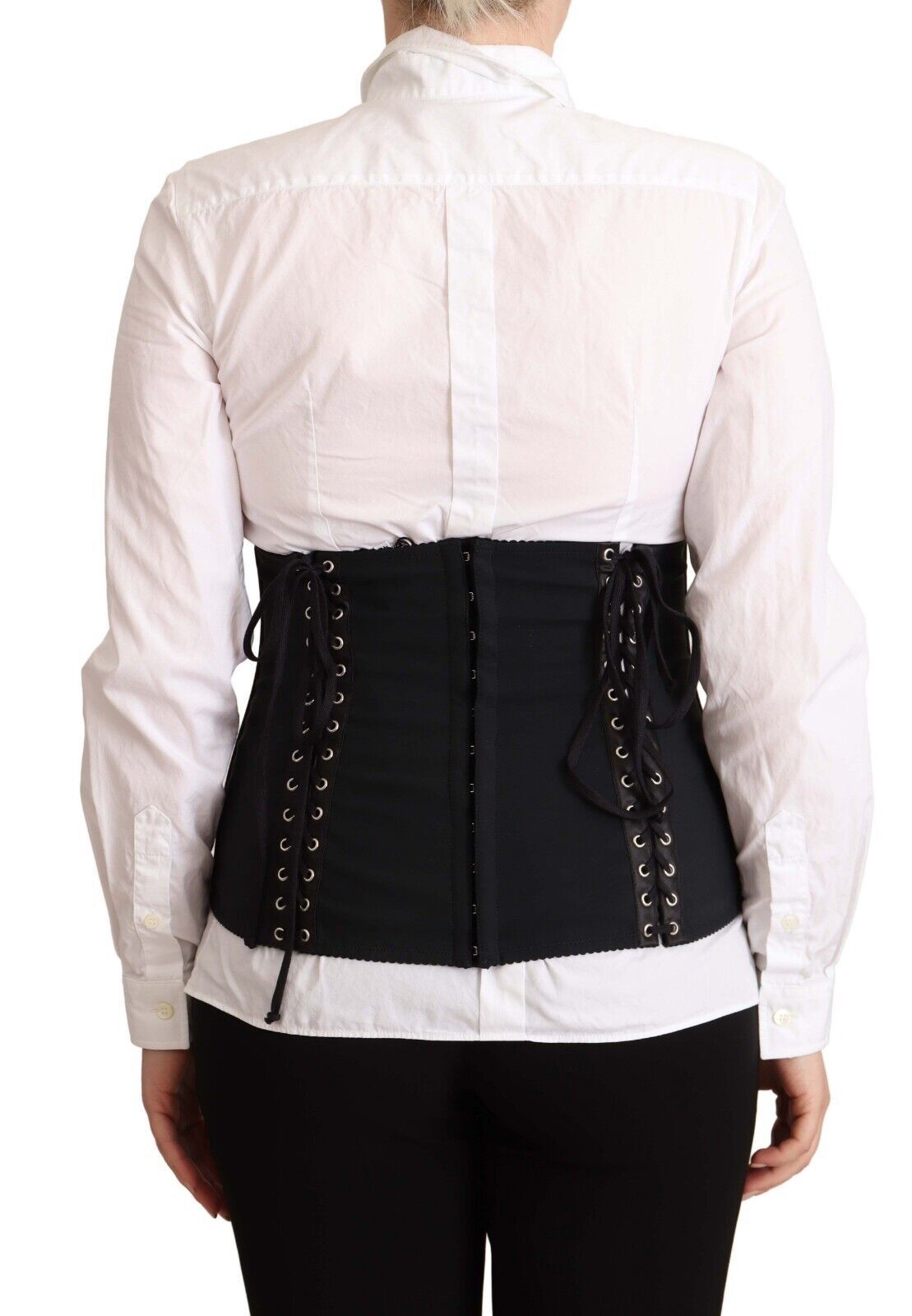Dolce & Gabbana – Schwarzes Oberteil mit Korsettgürtel und Stretch-Taillenriemen