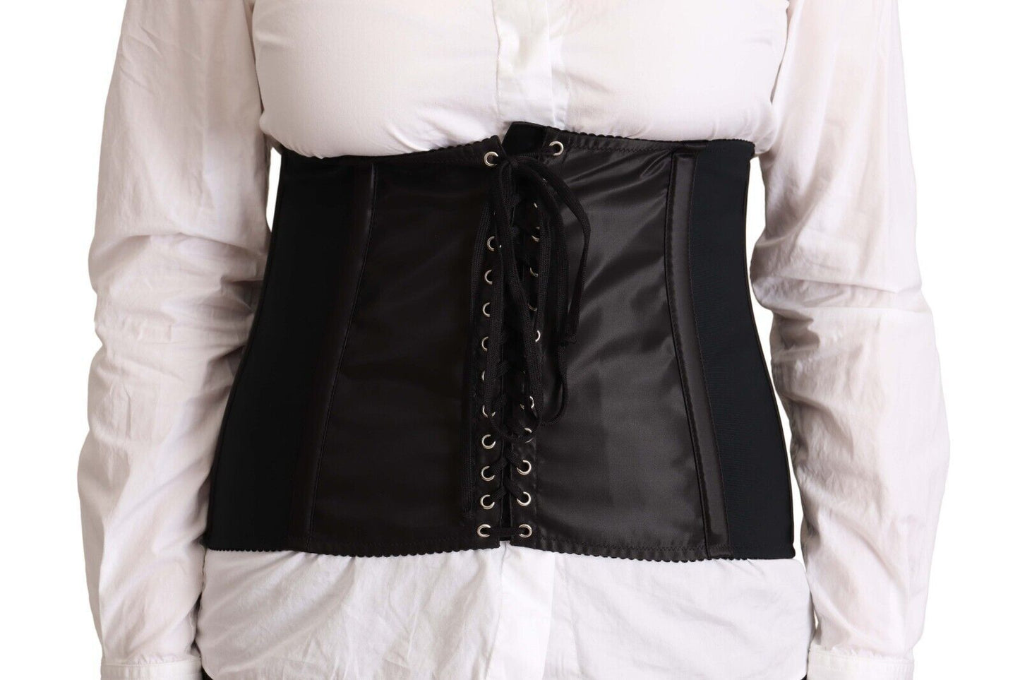 Dolce & Gabbana – Schwarzes Oberteil mit Korsettgürtel und Stretch-Taillenriemen