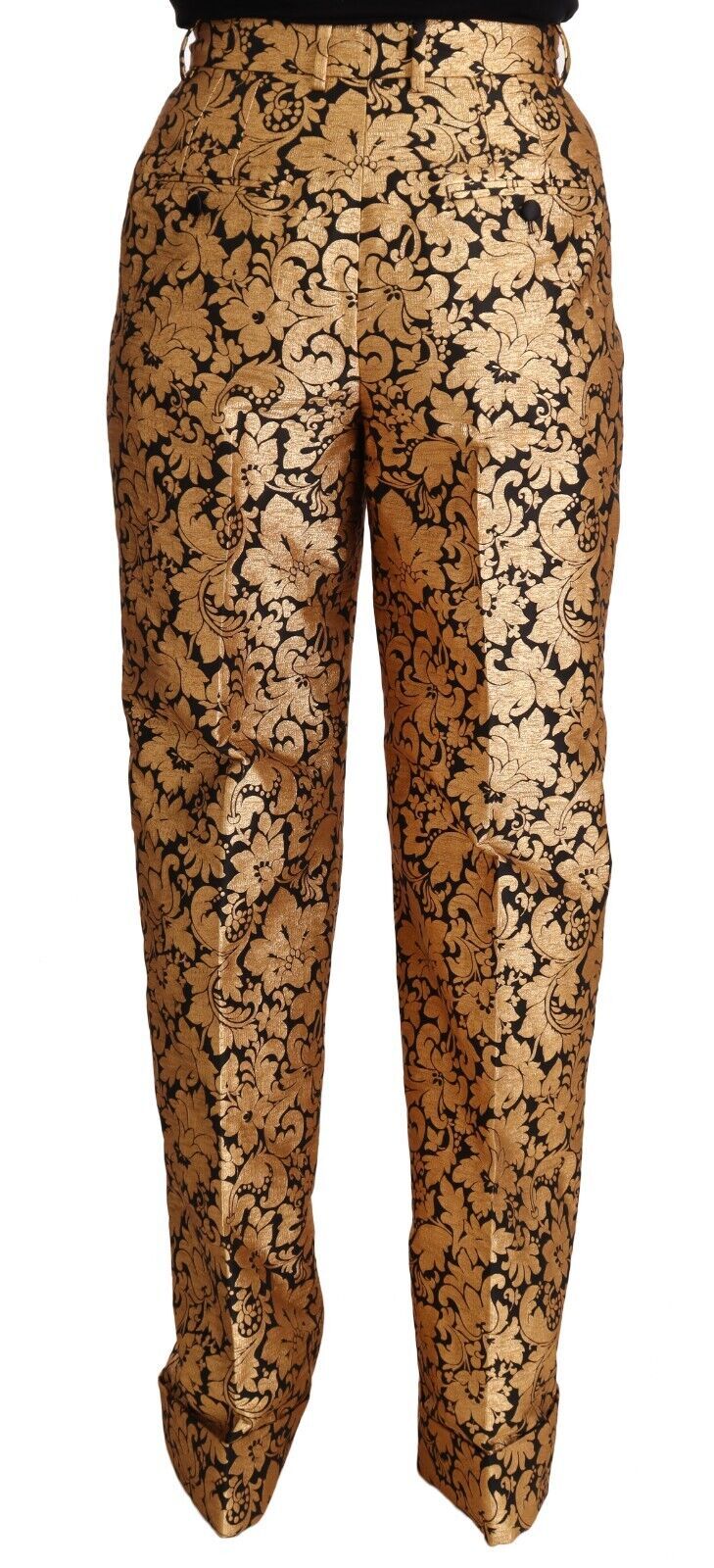 Dolce & Gabbana – Gerade geschnittene Polyesterhose aus Jacquard mit goldenem Blumenmuster