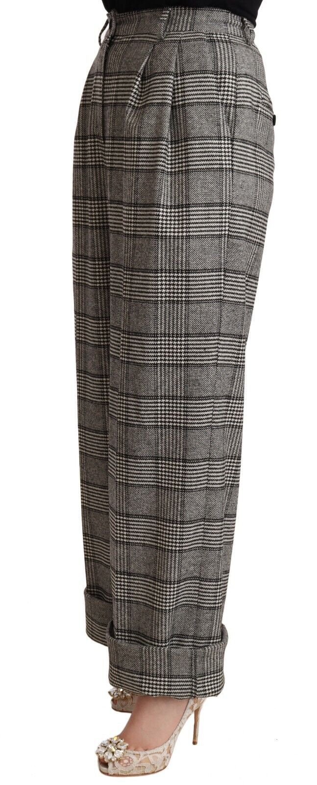 Dolce & Gabbana Graue Tartan-Hose mit geradem Bein aus Wolle