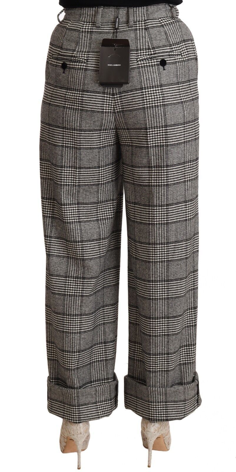 Dolce & Gabbana Graue Tartan-Hose mit geradem Bein aus Wolle