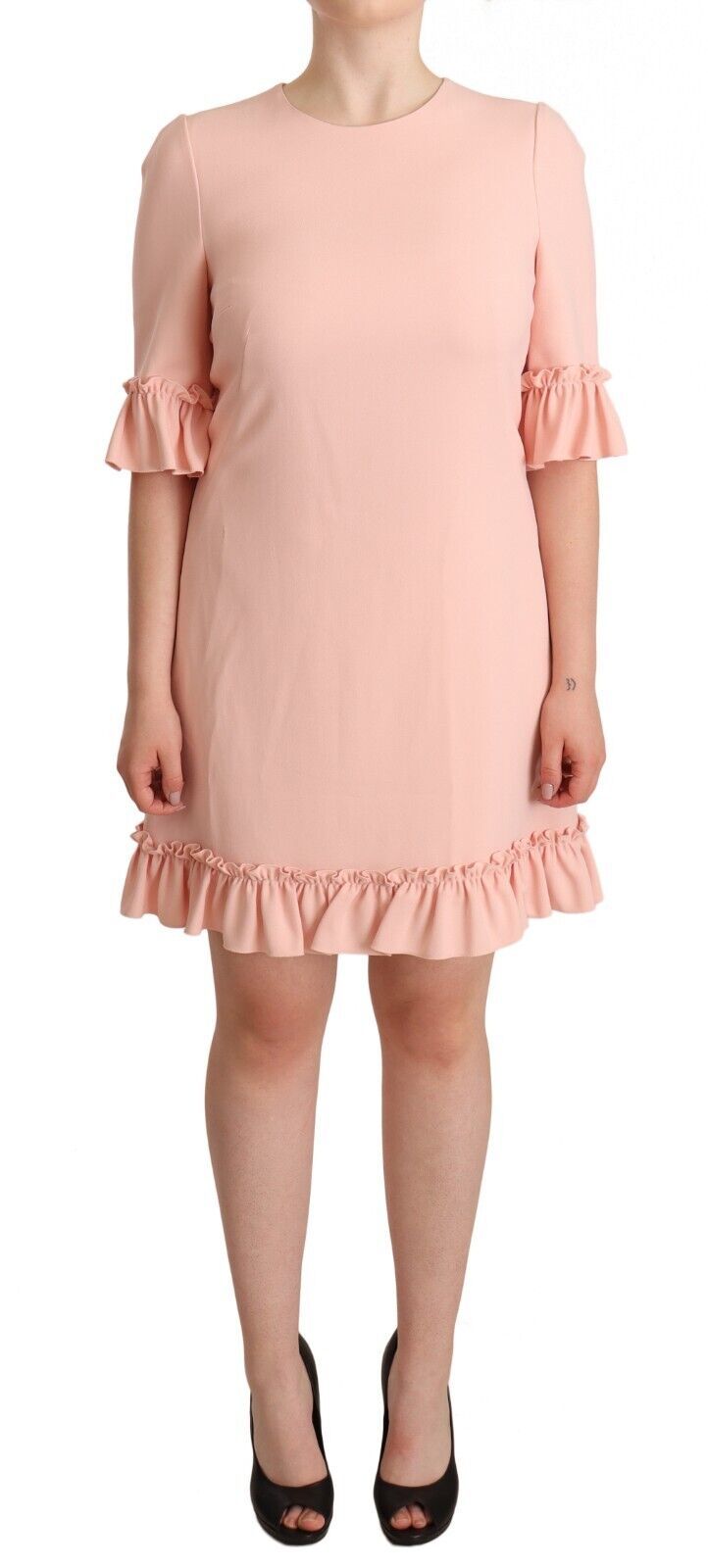 Dolce & Gabbana – Etuikleid aus Viskose mit Rüschenärmeln in Rosa