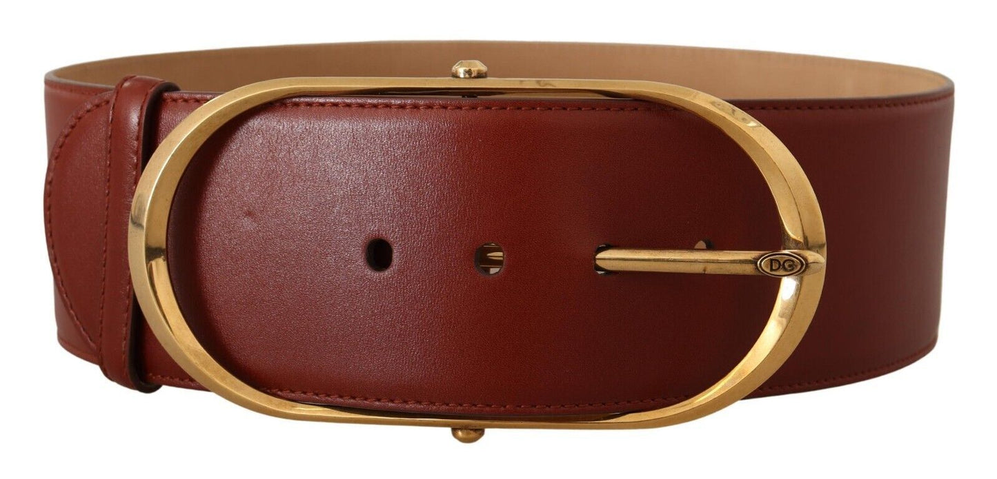 Dolce & Gabbana – Kastanienbrauner Ledergürtel mit ovaler Schnalle aus goldfarbenem Metall