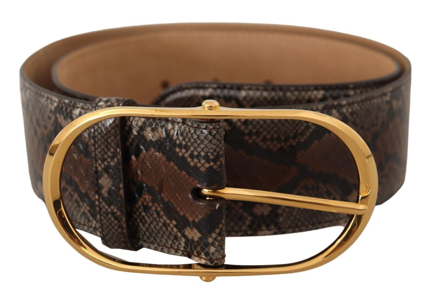 Dolce & Gabbana – Brauner Gürtel aus exotischem Leder mit ovaler Schnalle und Gold