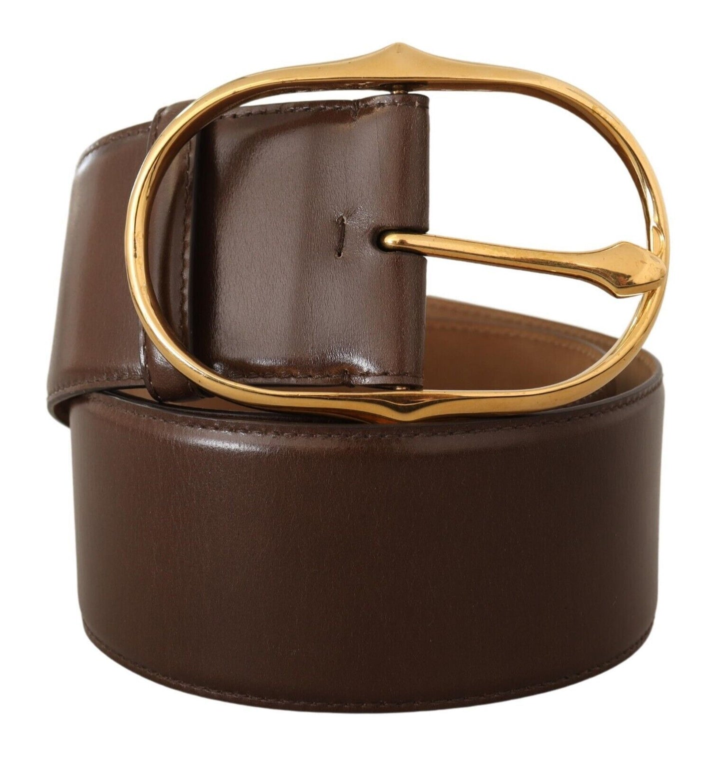Dolce & Gabbana Brauner Ledergürtel mit ovaler Schnalle aus goldfarbenem Metall