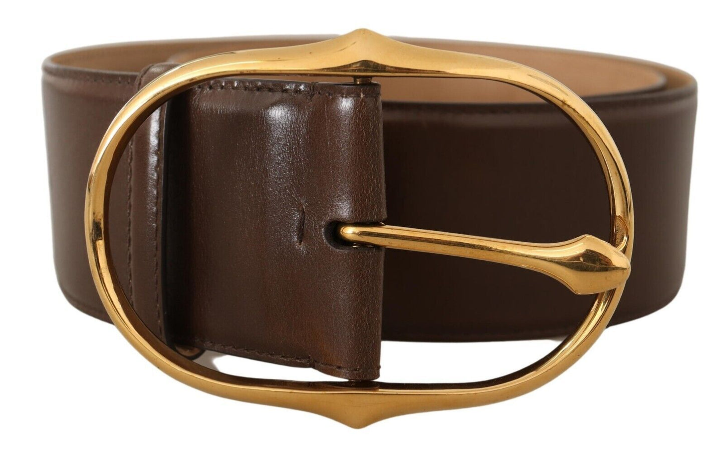 Dolce & Gabbana Brauner Ledergürtel mit ovaler Schnalle aus goldfarbenem Metall