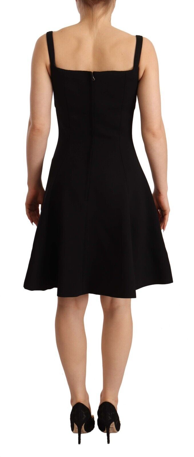 Dolce & Gabbana – Schwarzes, ausgestelltes Etuikleid aus Wollstretch