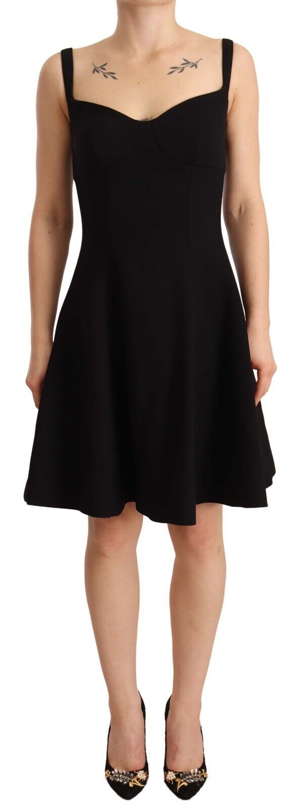 Dolce & Gabbana – Schwarzes, ausgestelltes Etuikleid aus Wollstretch