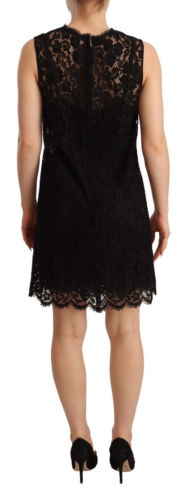 Dolce & Gabbana – Schwarzes, ärmelloses Minikleid aus floraler Spitze