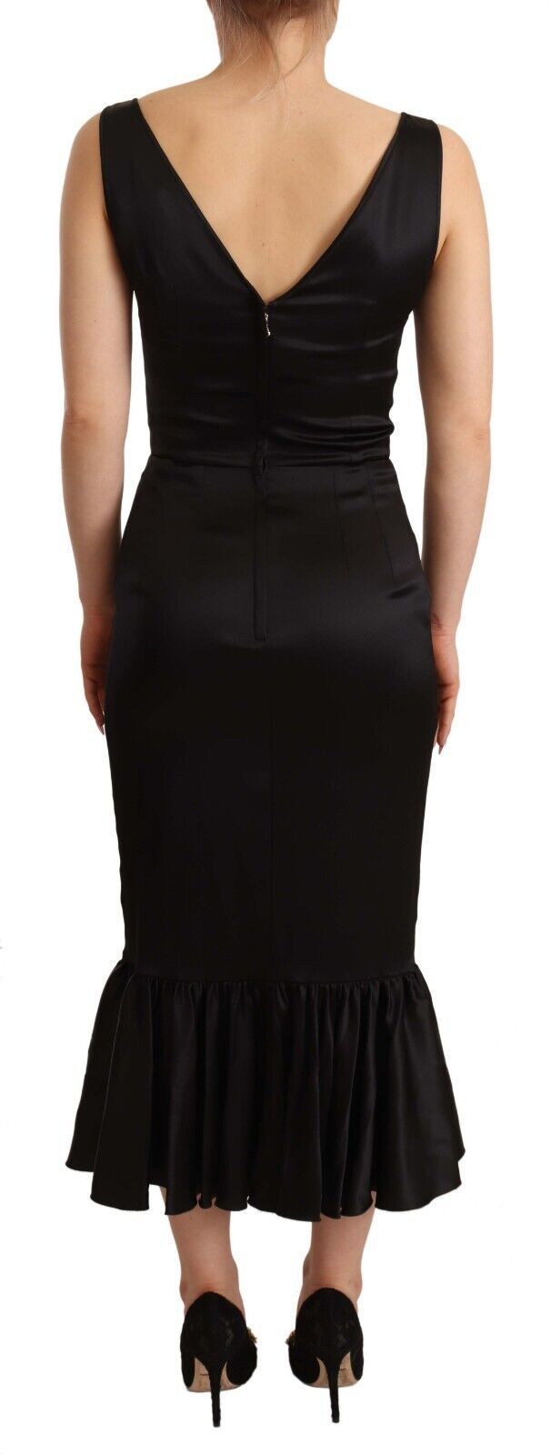 Dolce & Gabbana – Schwarzes, figurbetontes Meerjungfrauen-Midikleid aus Stretch-Seide