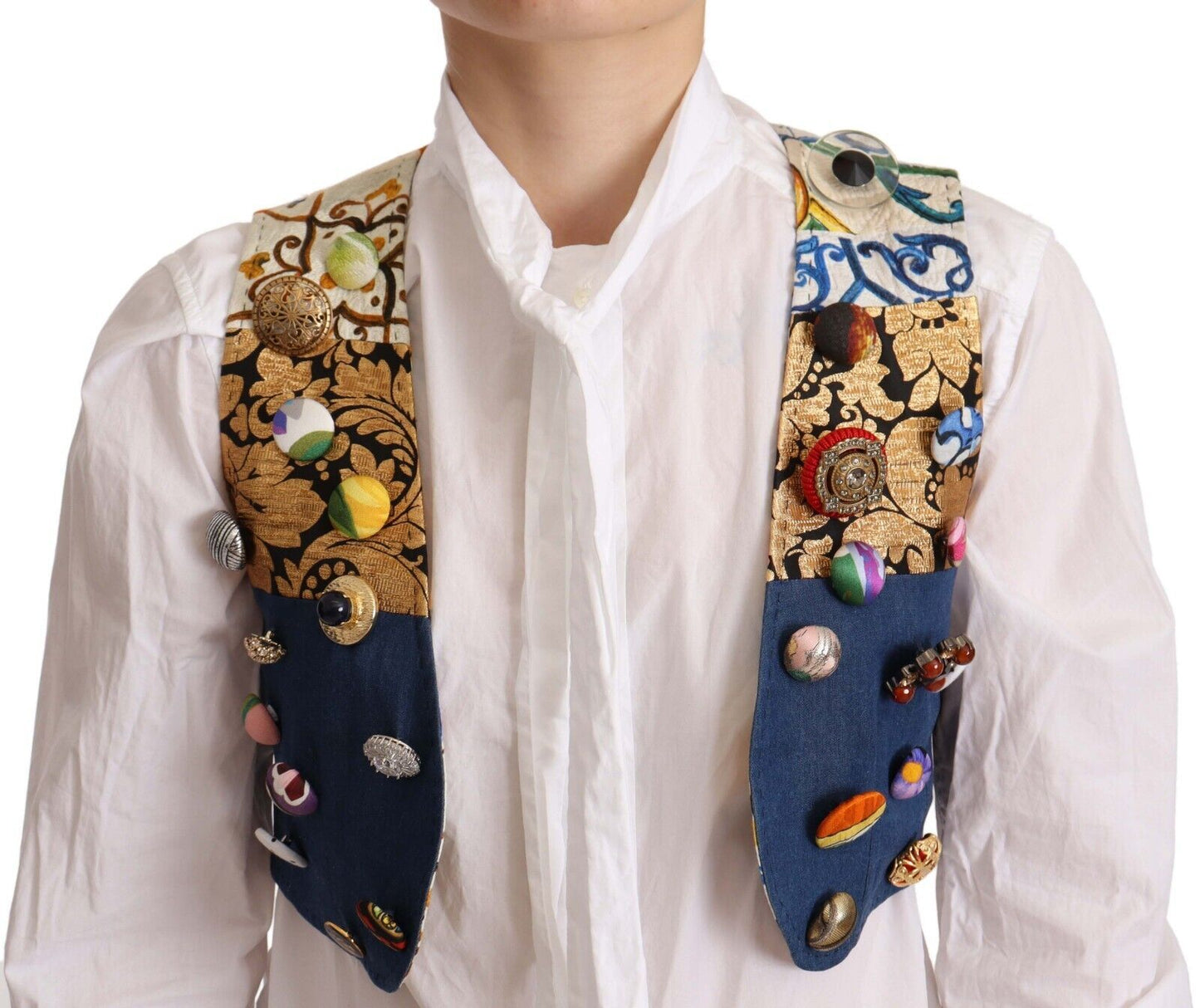 Dolce & Gabbana – Mehrfarbig verziertes Taillenmantel-Baumwolloberteil