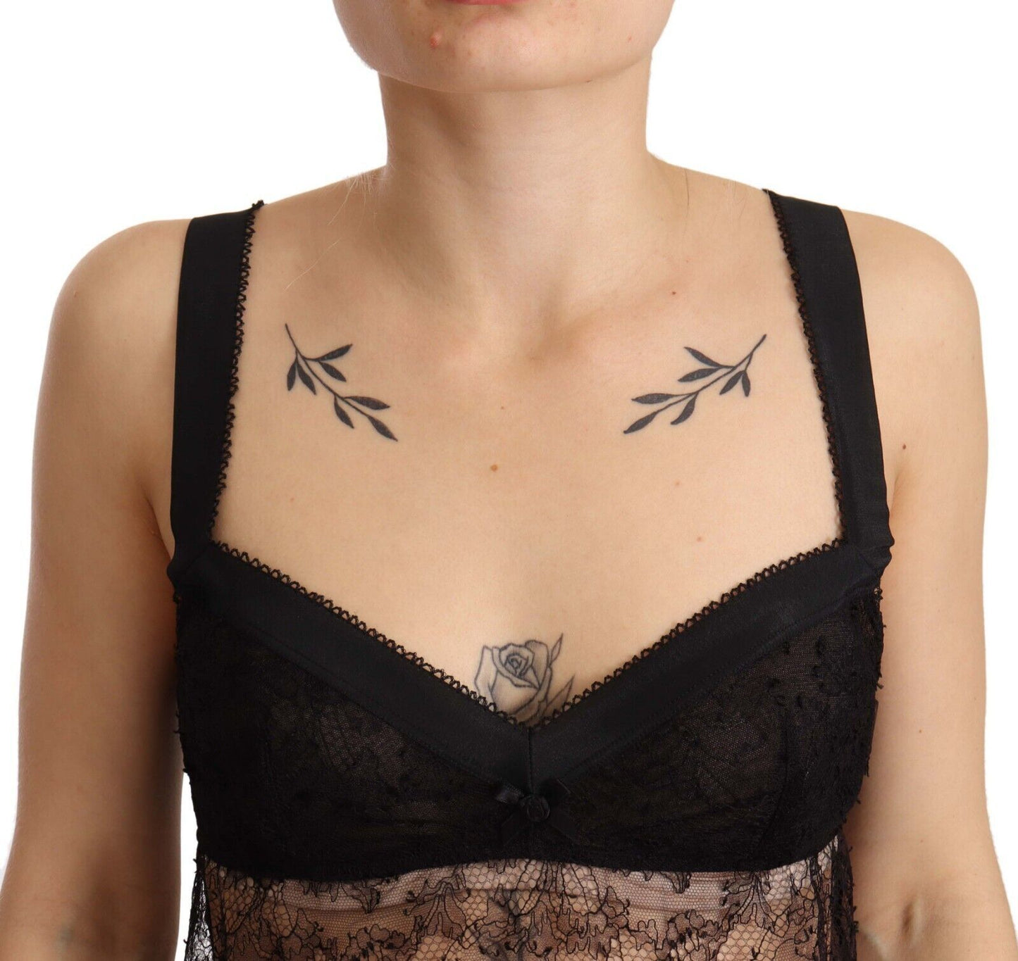 Dolce & Gabbana – Schwarzes Babydoll-Dessous-Oberteil aus Seidenspitze und Nylon