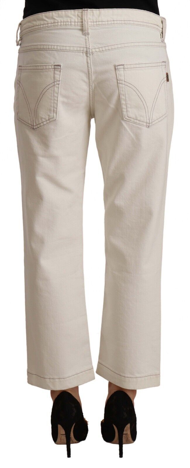 Dolce & Gabbana – Ausgestellte, verkürzte Jeans aus Baumwolle in Off-White